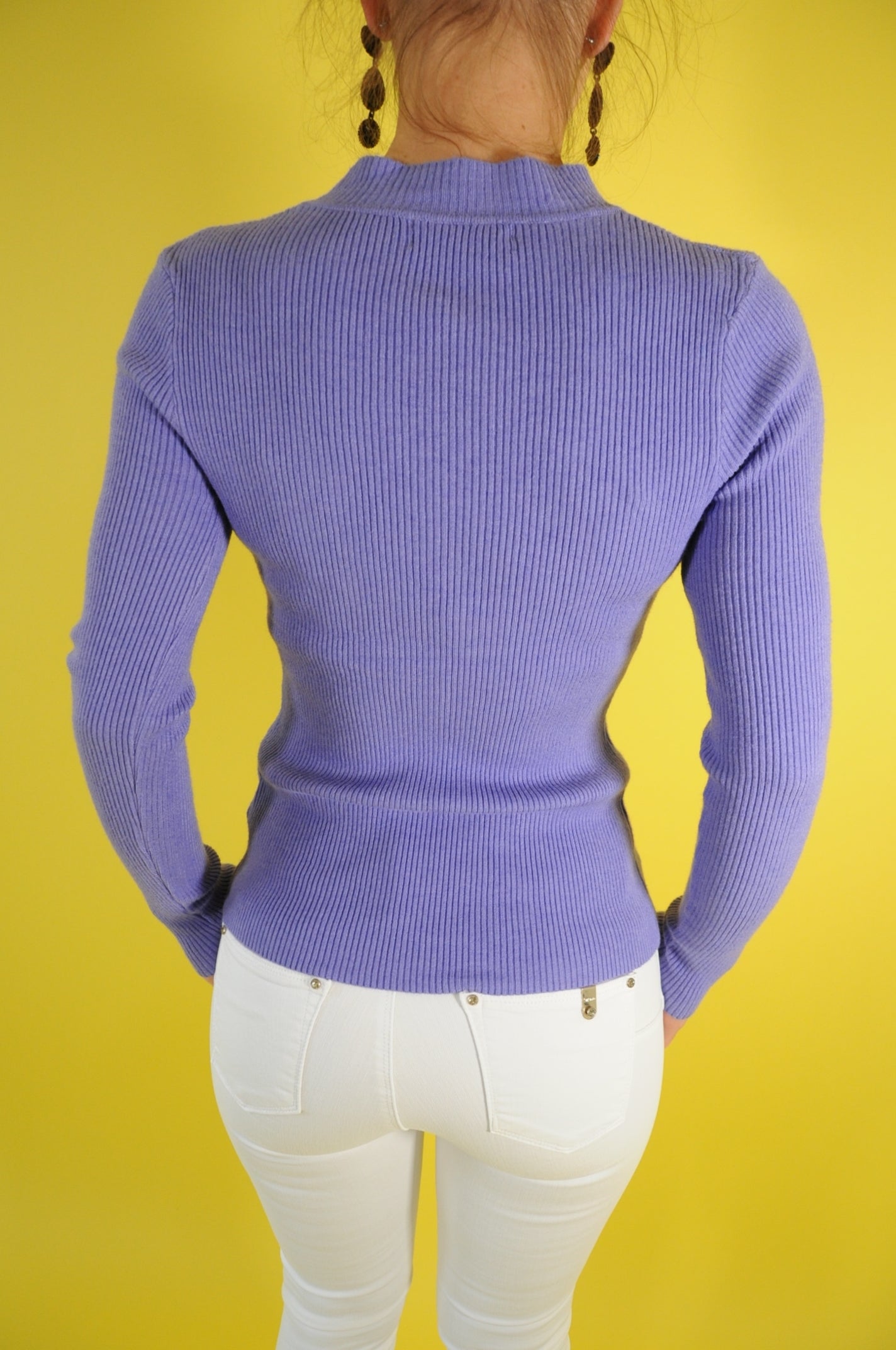 Purple gold button embellished ribbed jumper