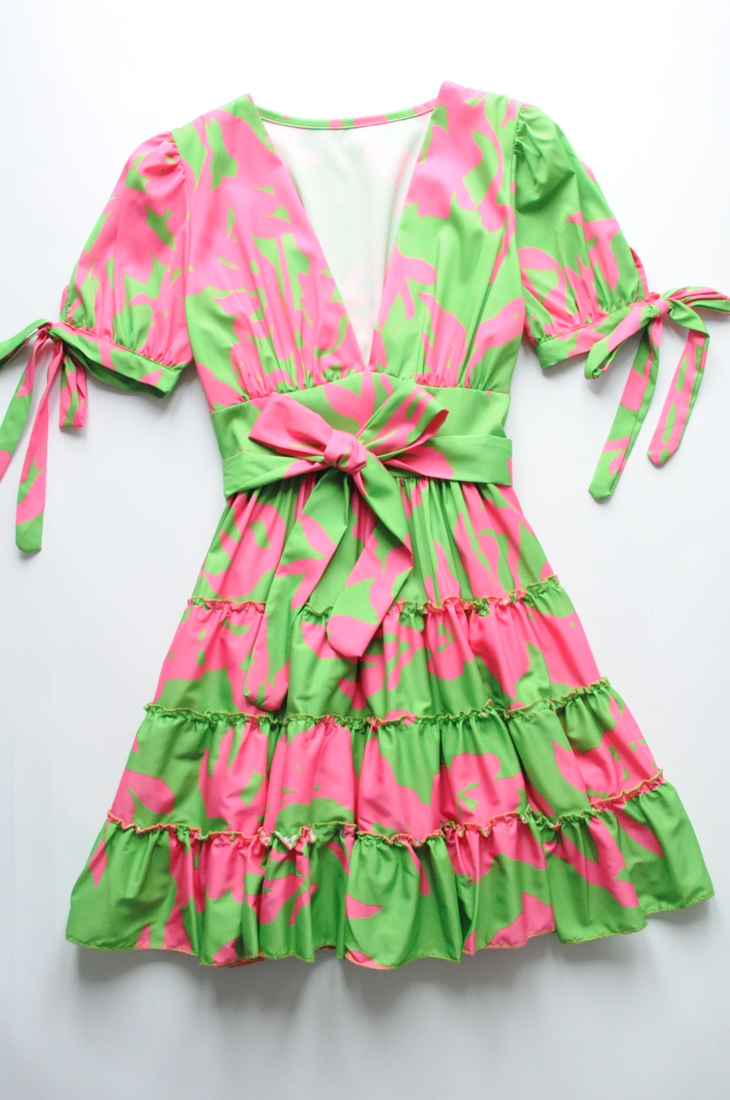 Pink & green fit & flare dress