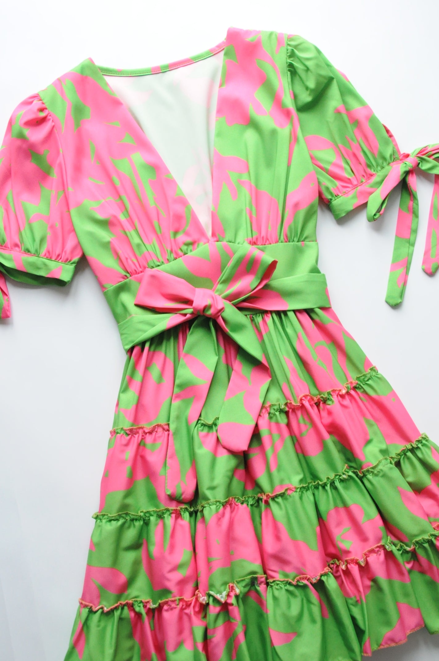 Pink & green fit & flare dress