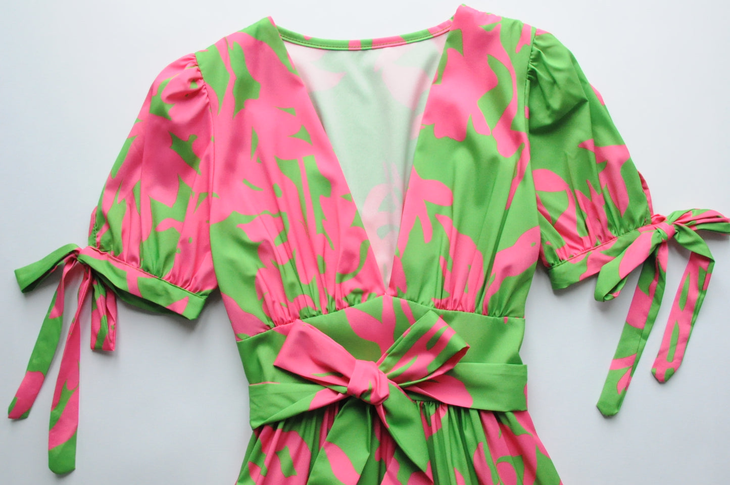 Pink & green fit & flare dress