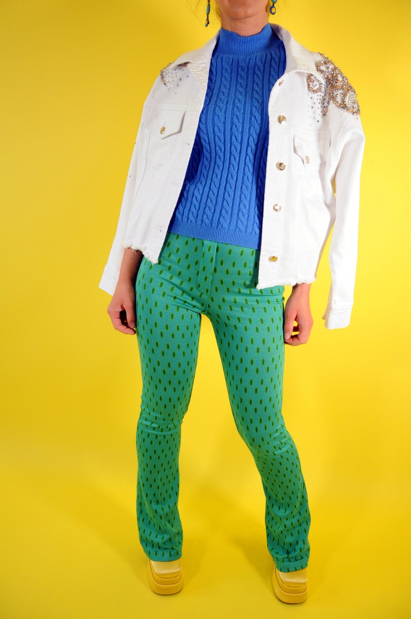 Green geometric print High-rise flared jeans