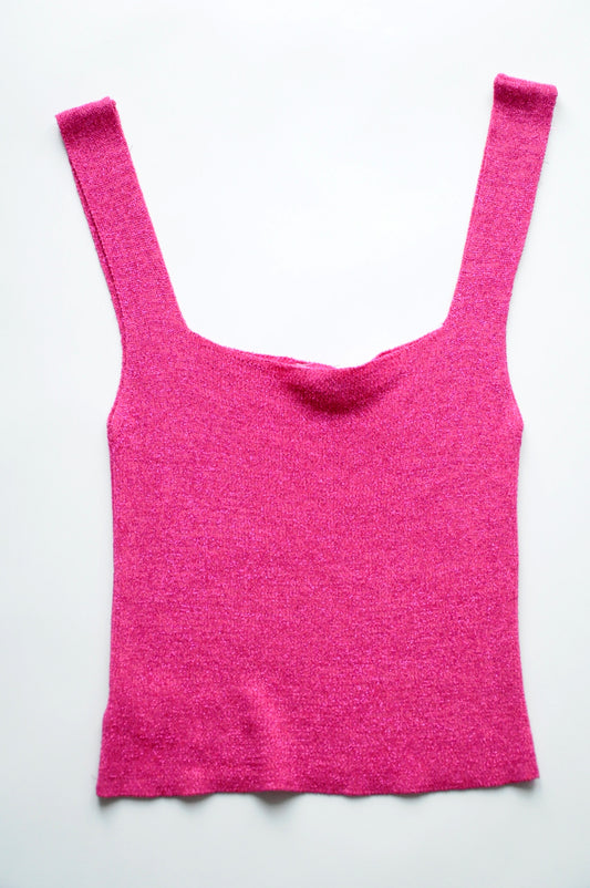 Pink metallic knit crop top