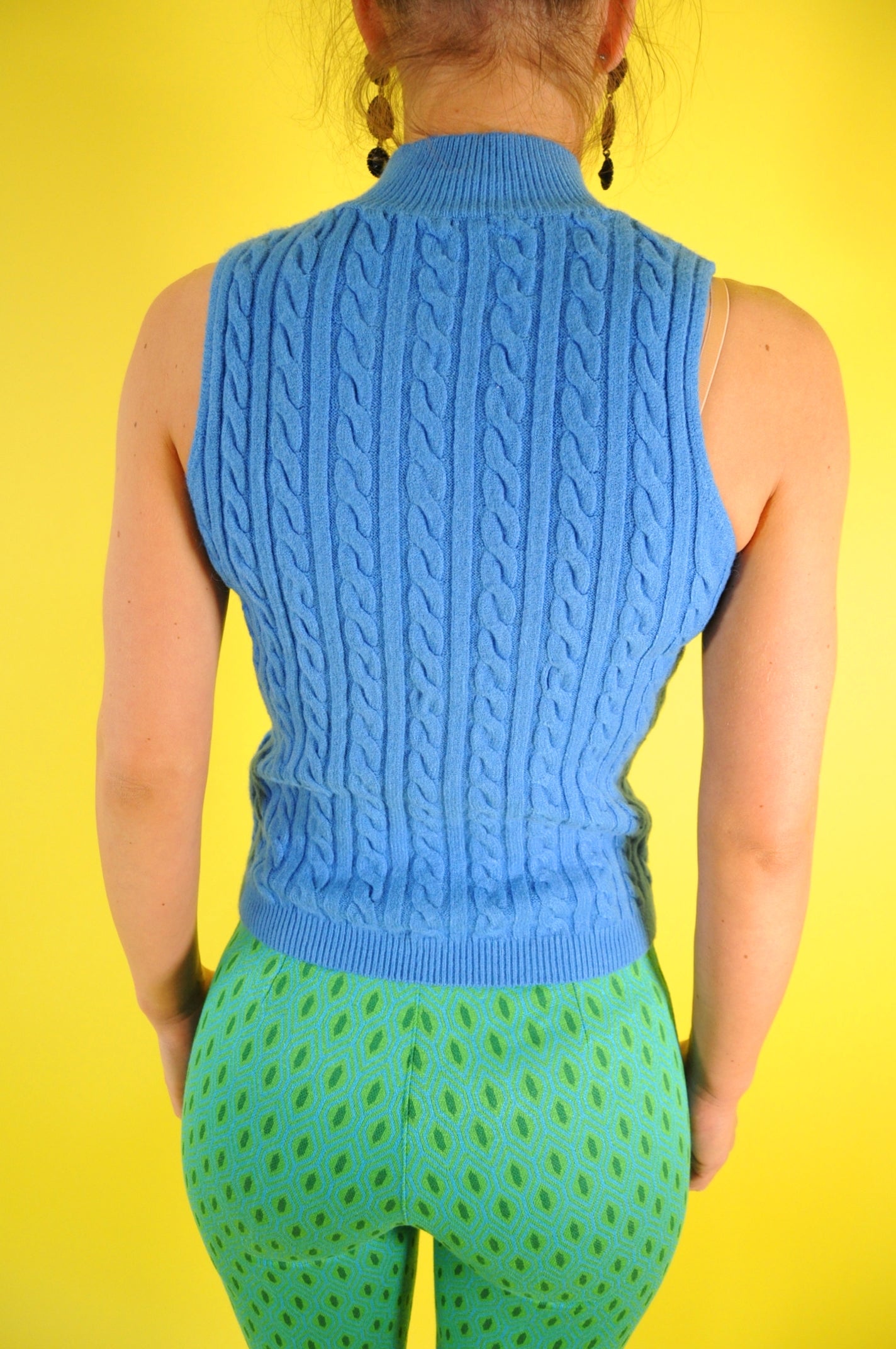 Blue Cable-knit halterneck vest top