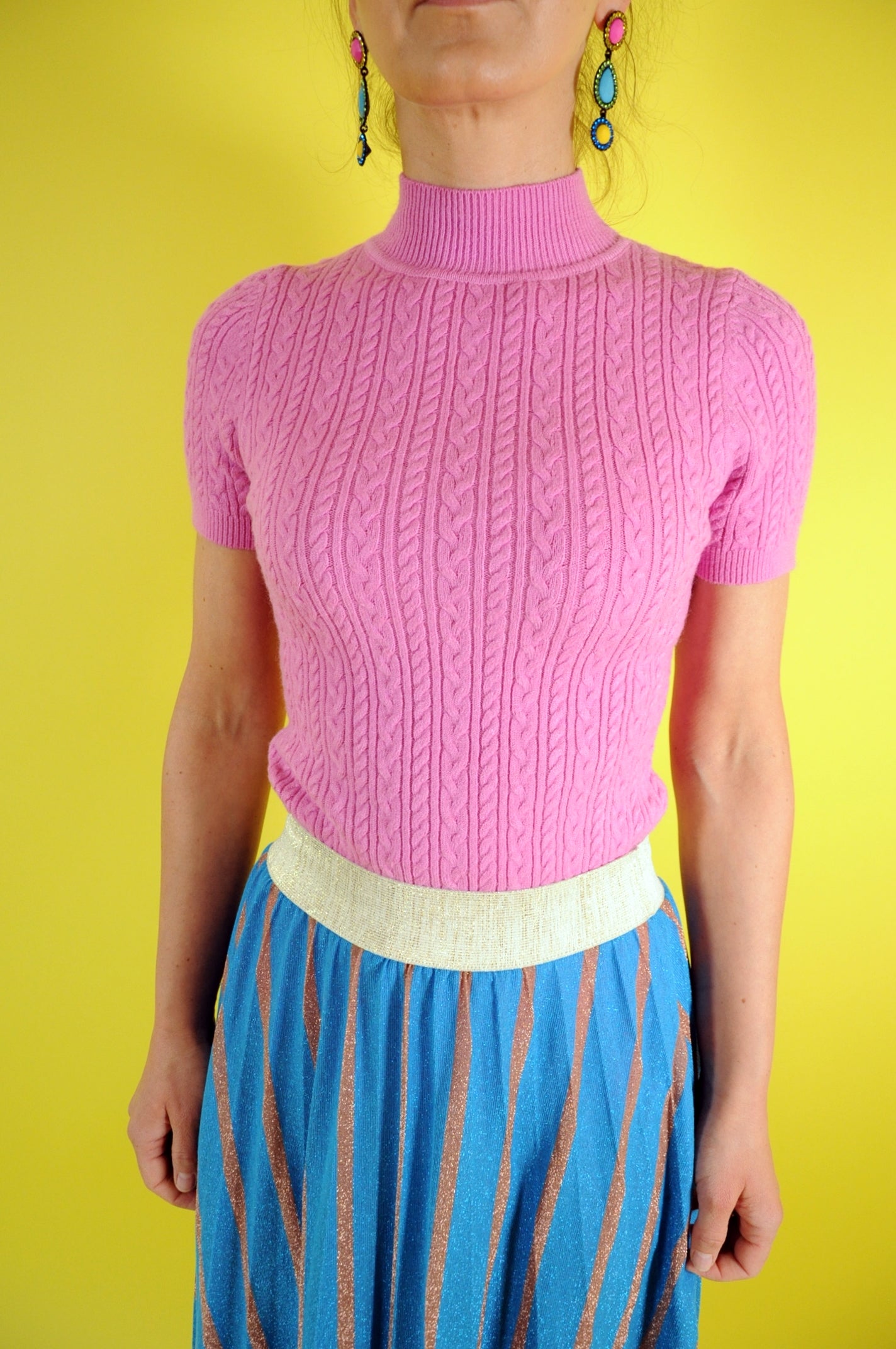 Lauren Pink Cable-knit cropped cosy jumper