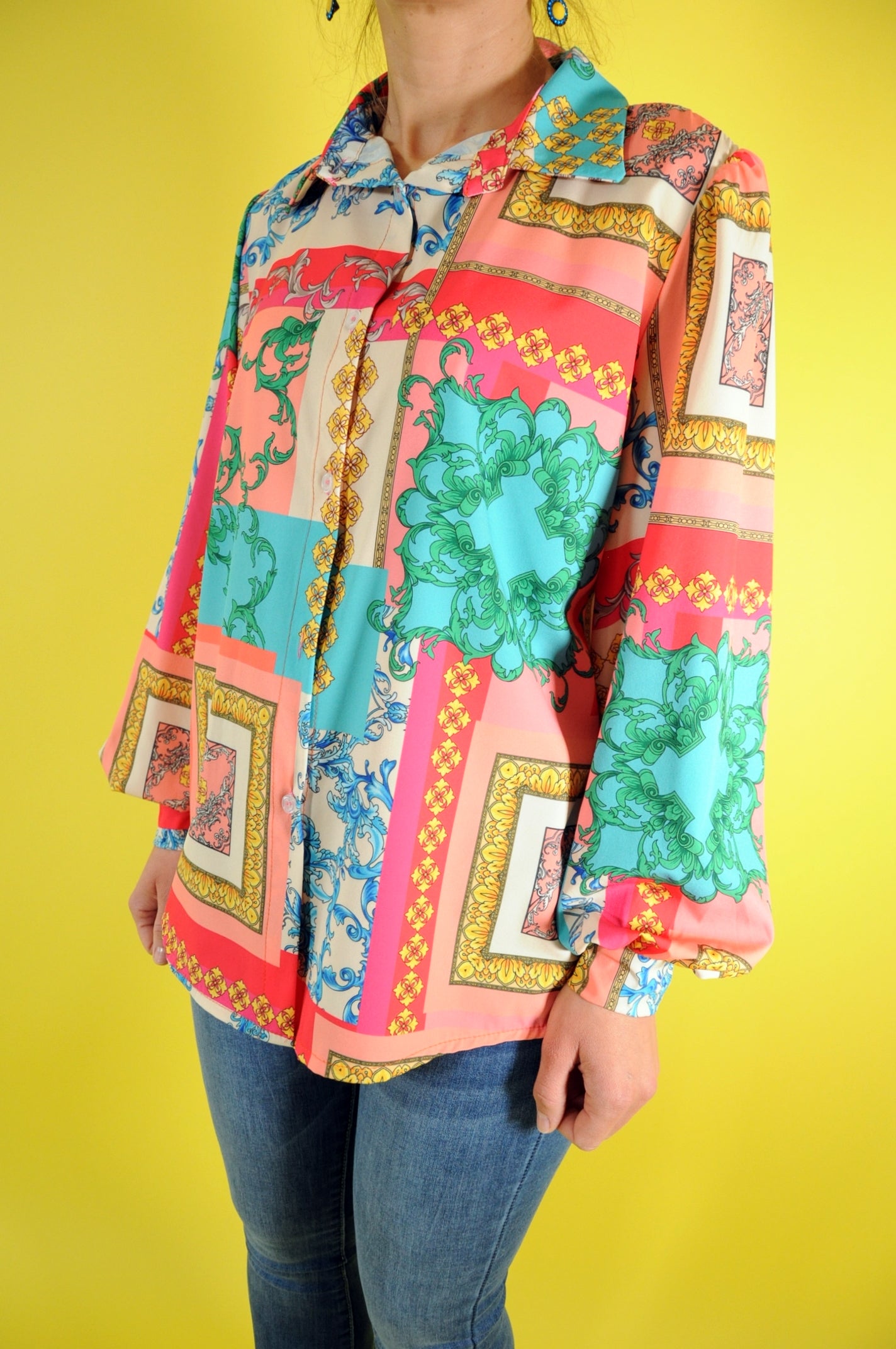 Graphic-print barocco multi-panel shirt