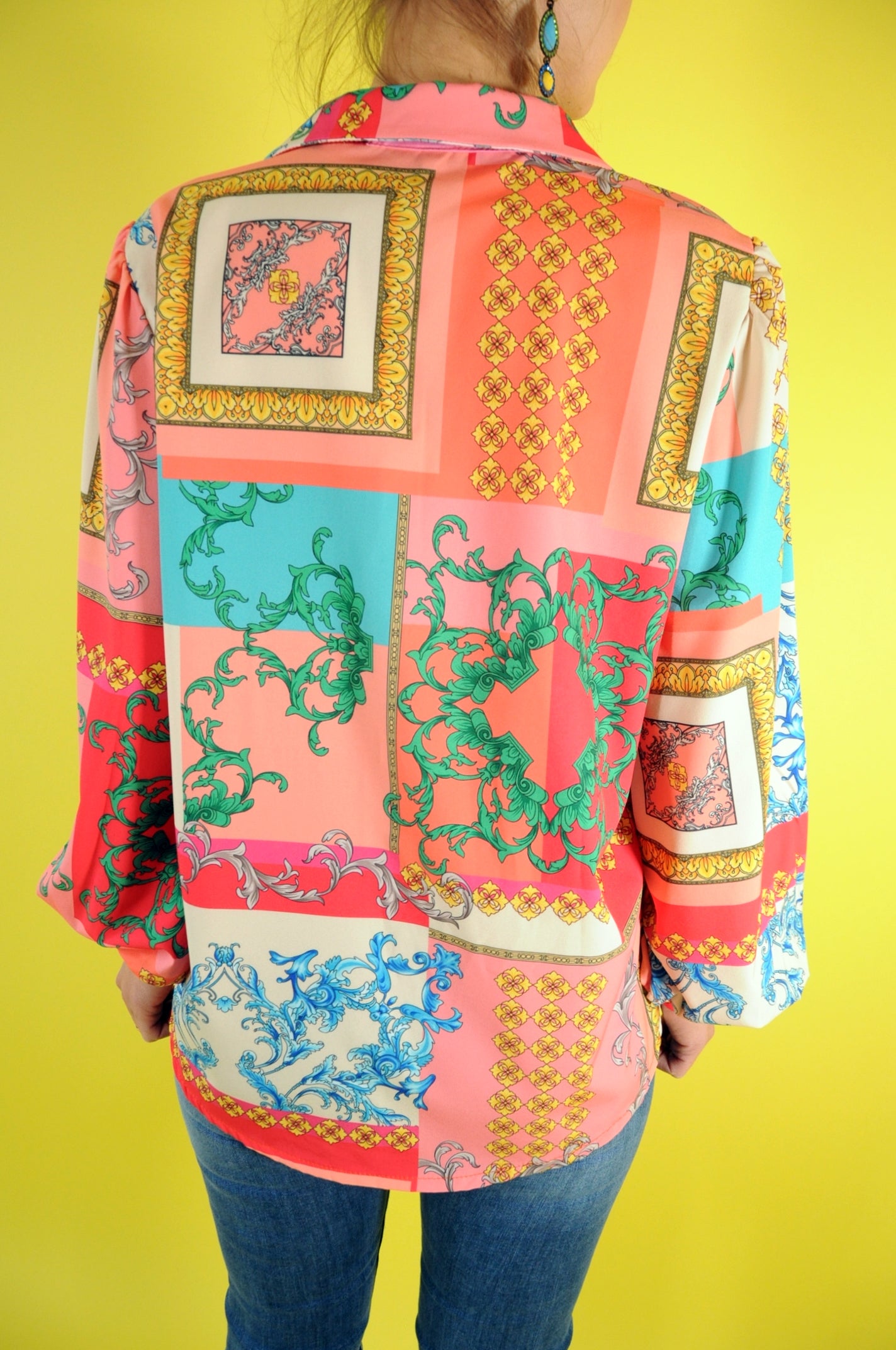 Graphic-print barocco multi-panel shirt