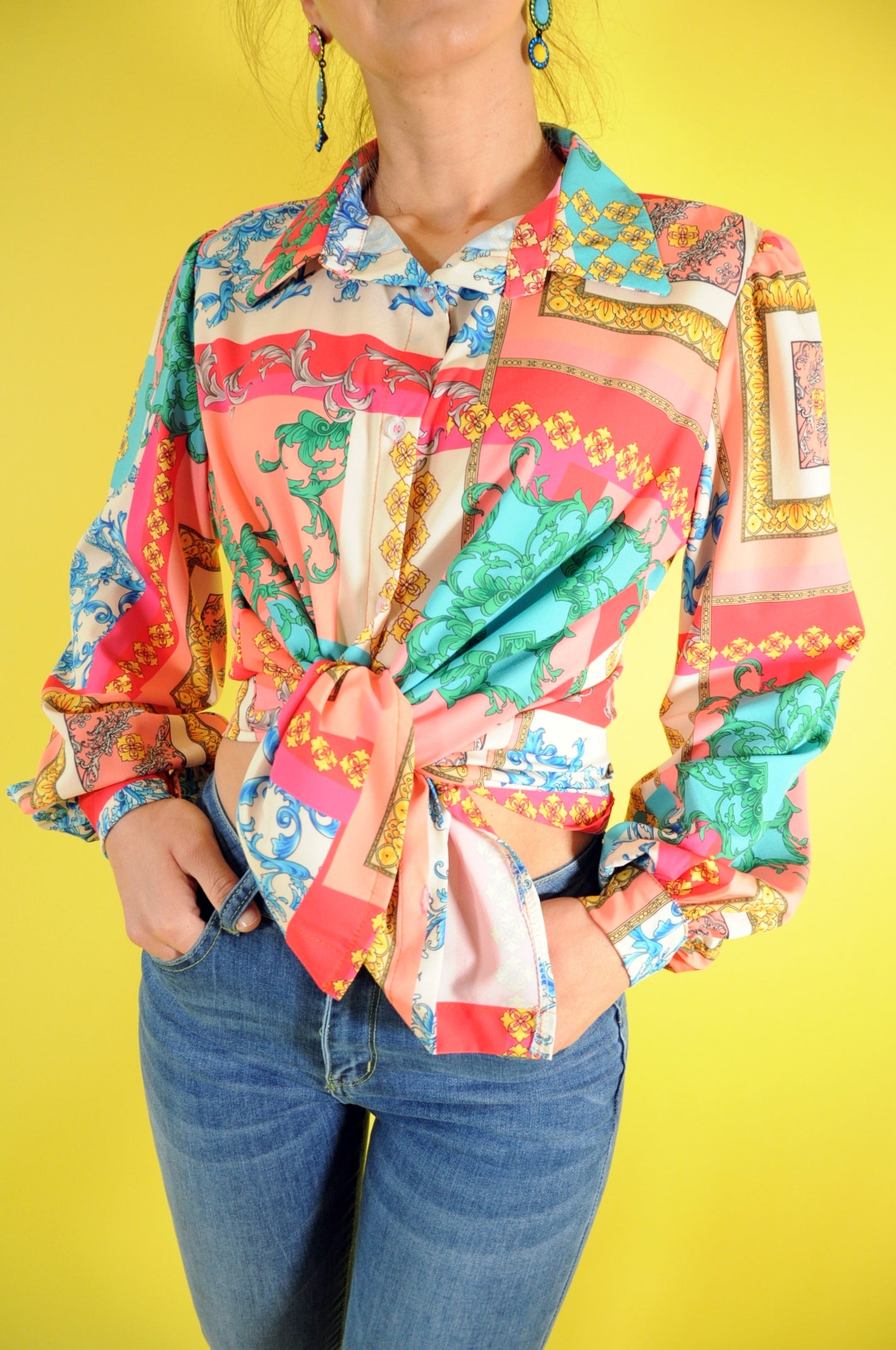 Graphic-print barocco multi-panel shirt