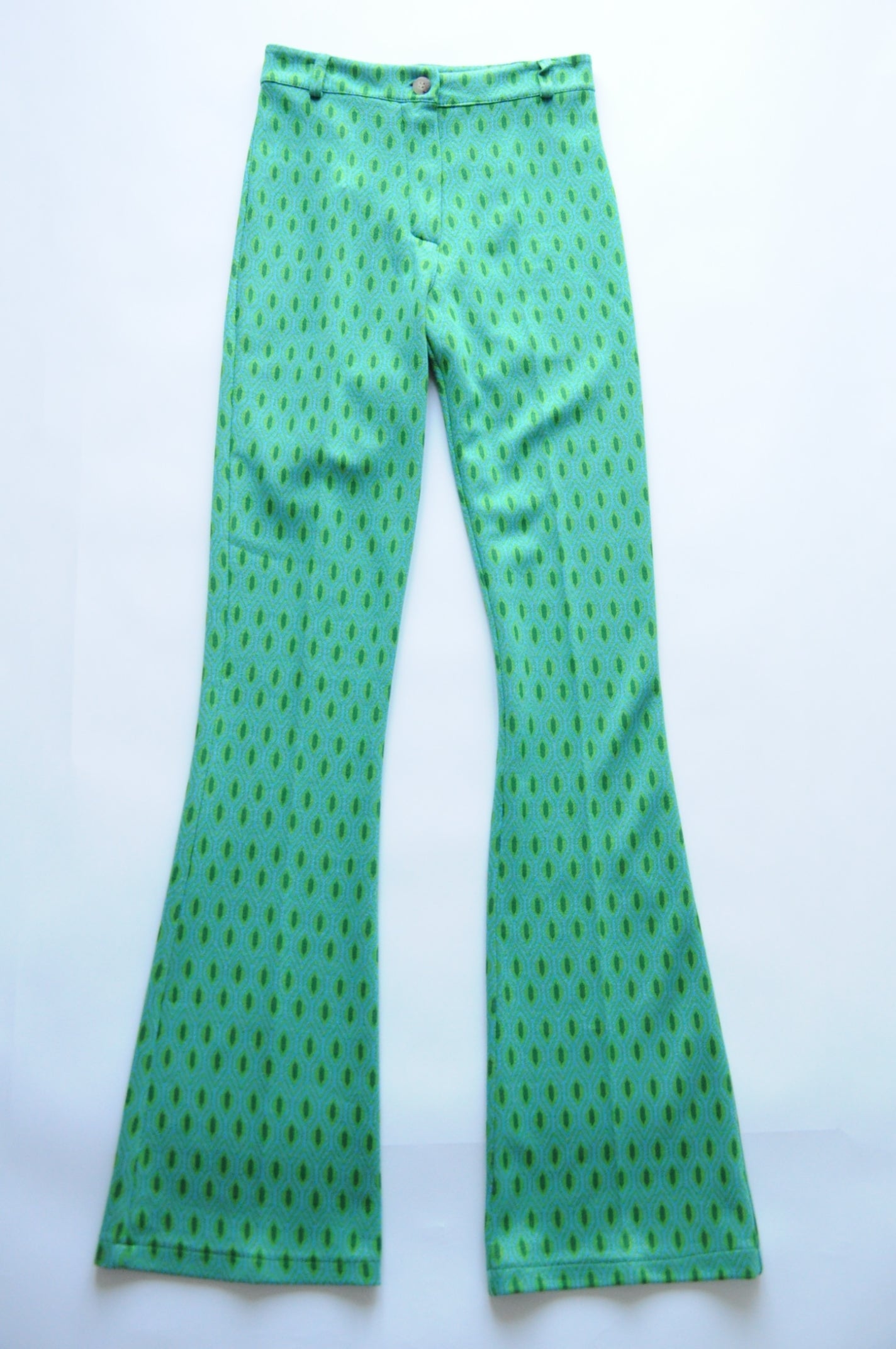 Green geometric print High-rise flared jeans