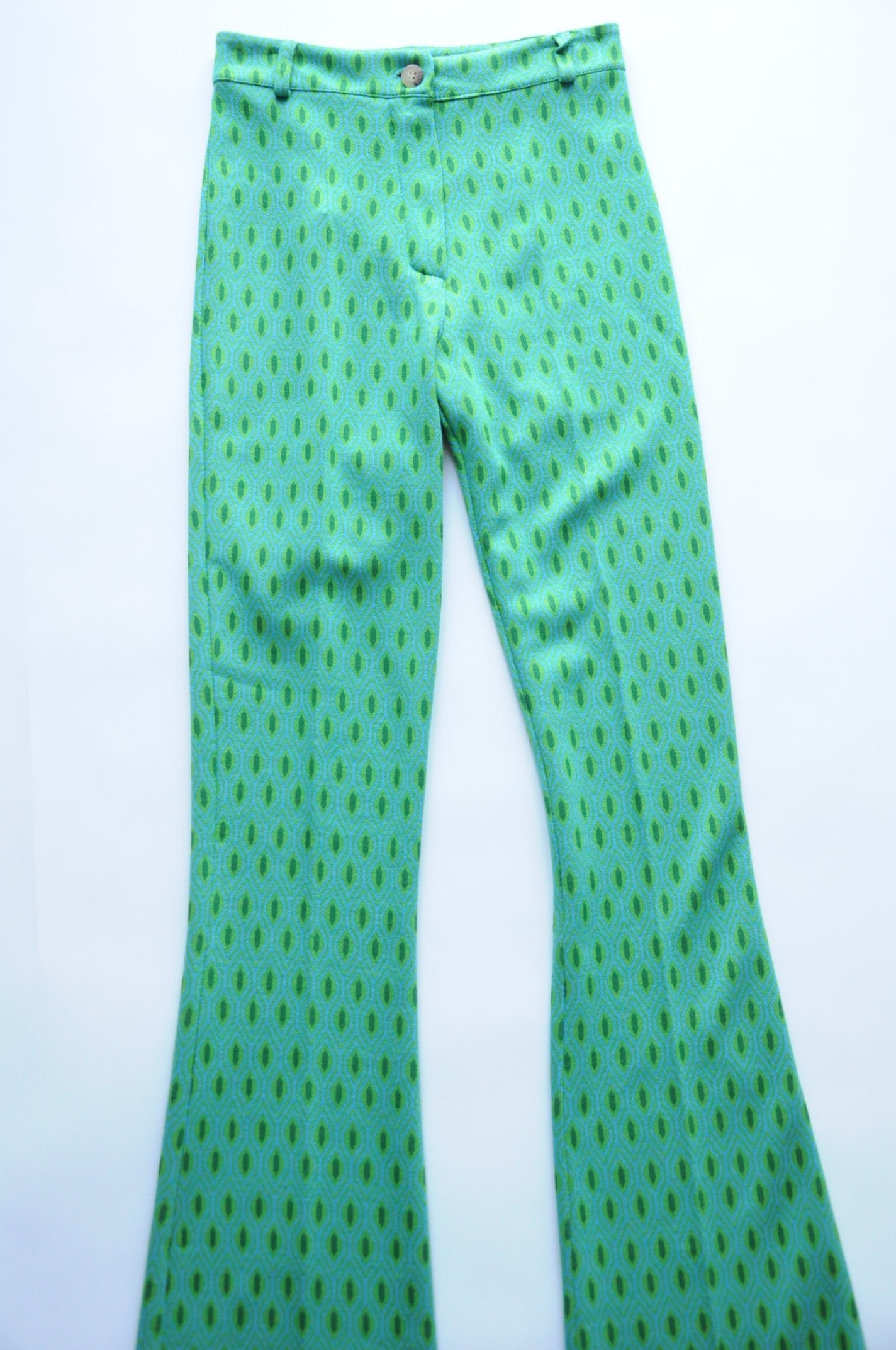 Green geometric print High-rise flared jeans