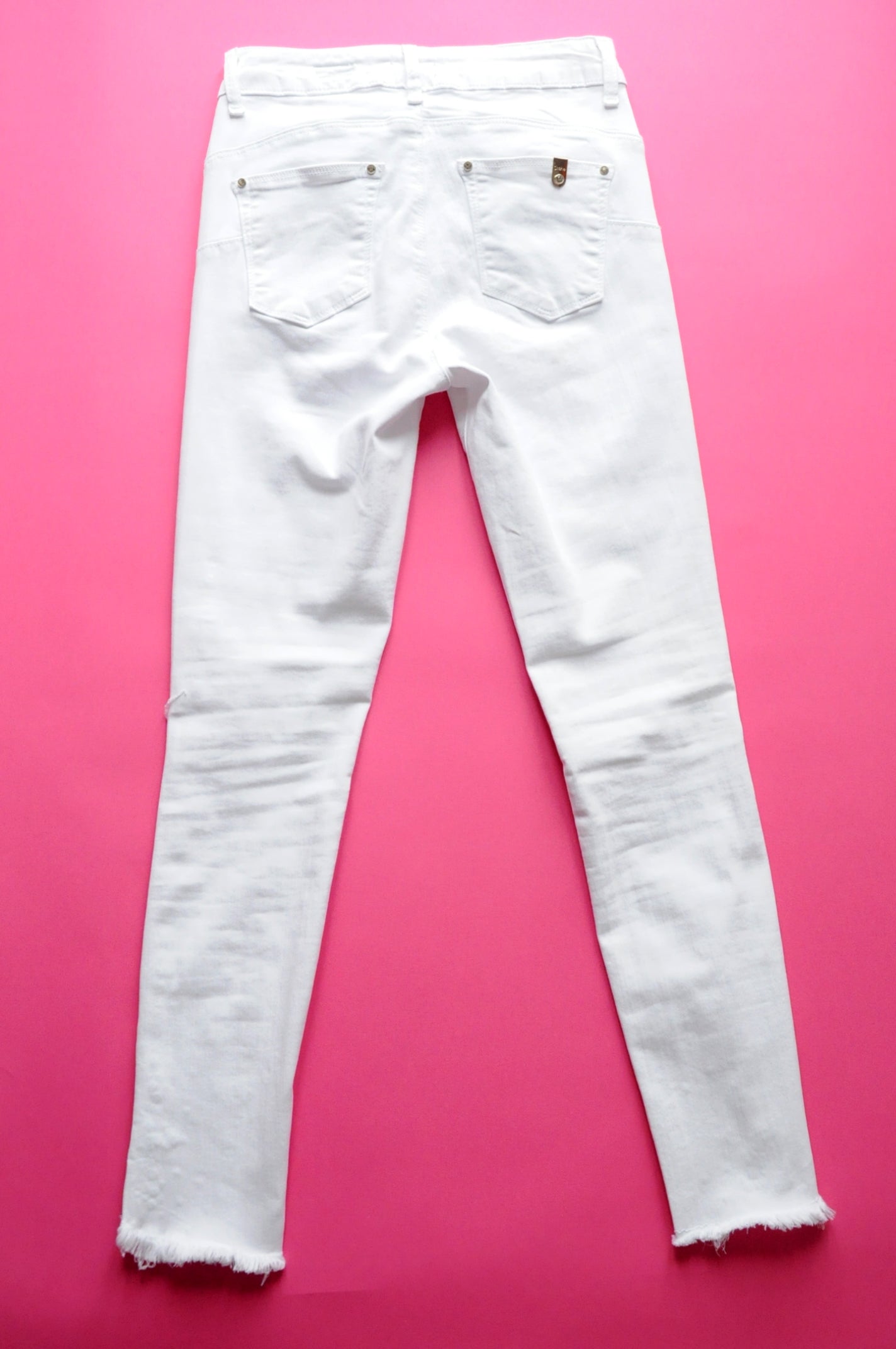 Crystal-embellished white mid-rise skinny jeans