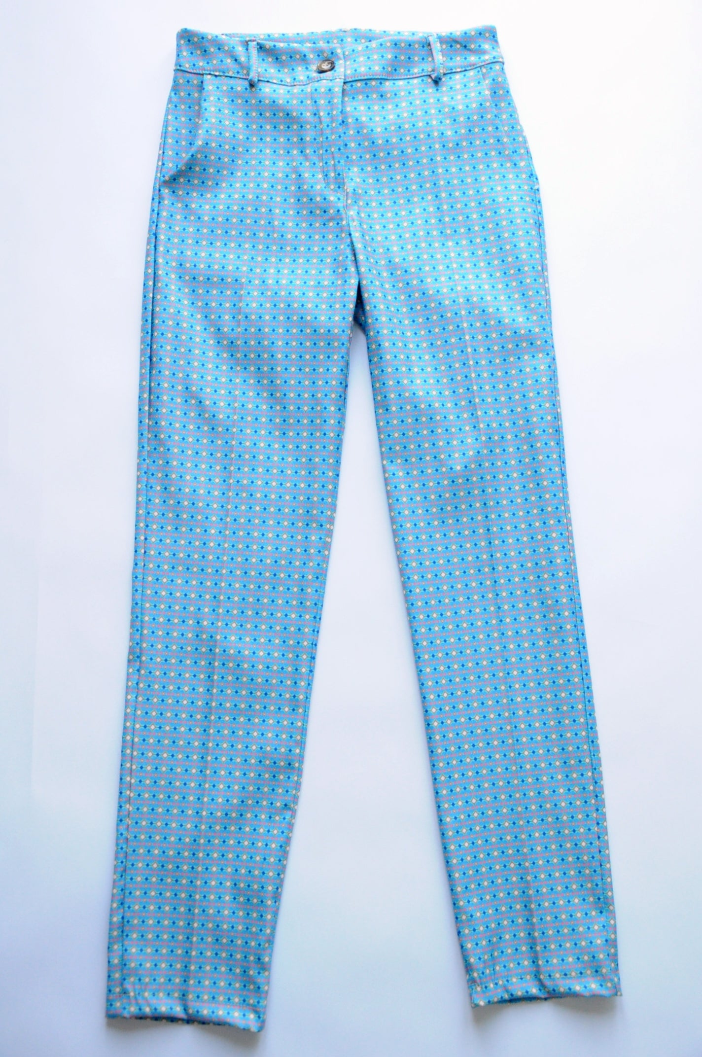 Graphic print blue cigarette trousers