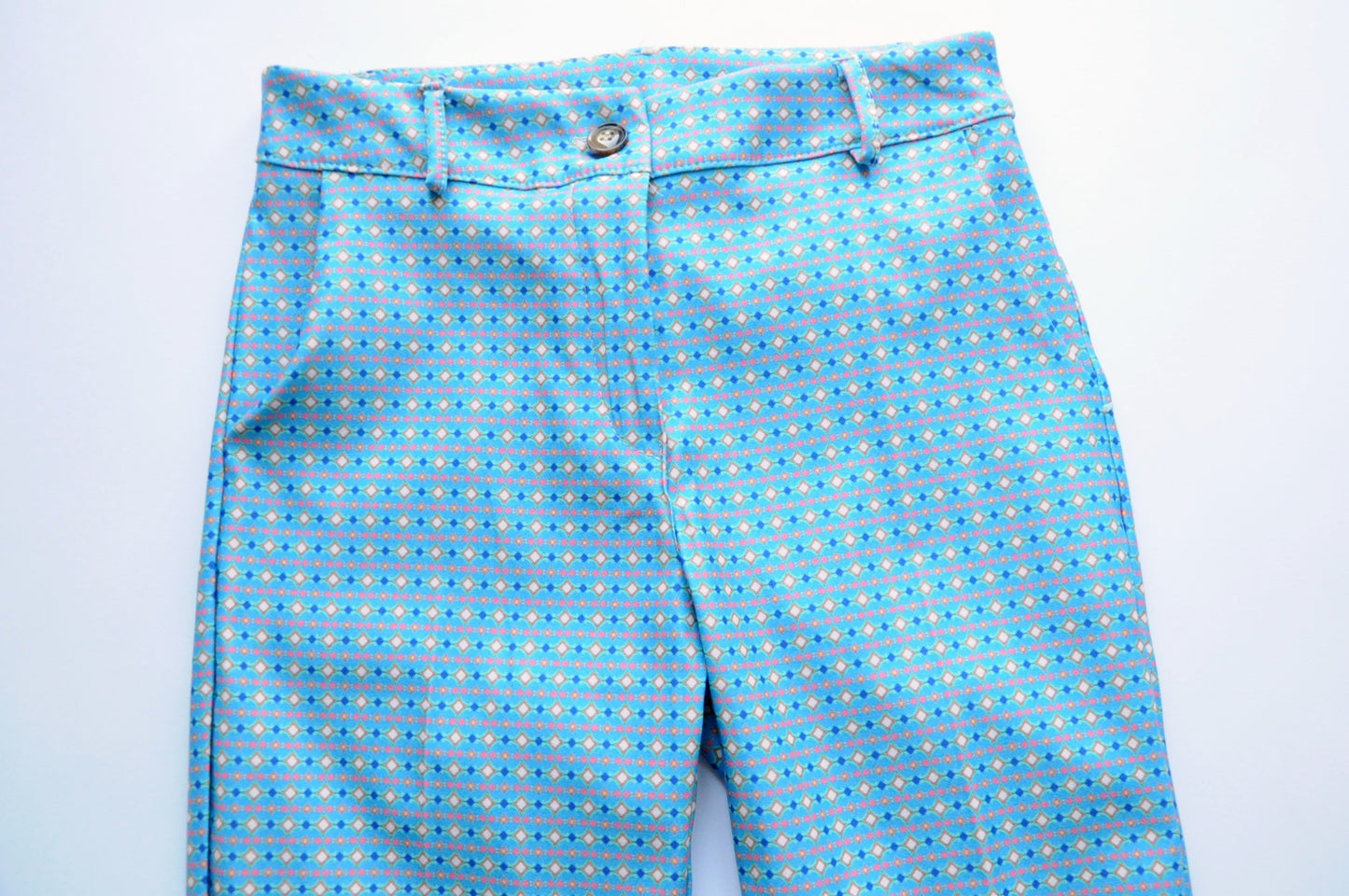 Graphic print blue cigarette trousers