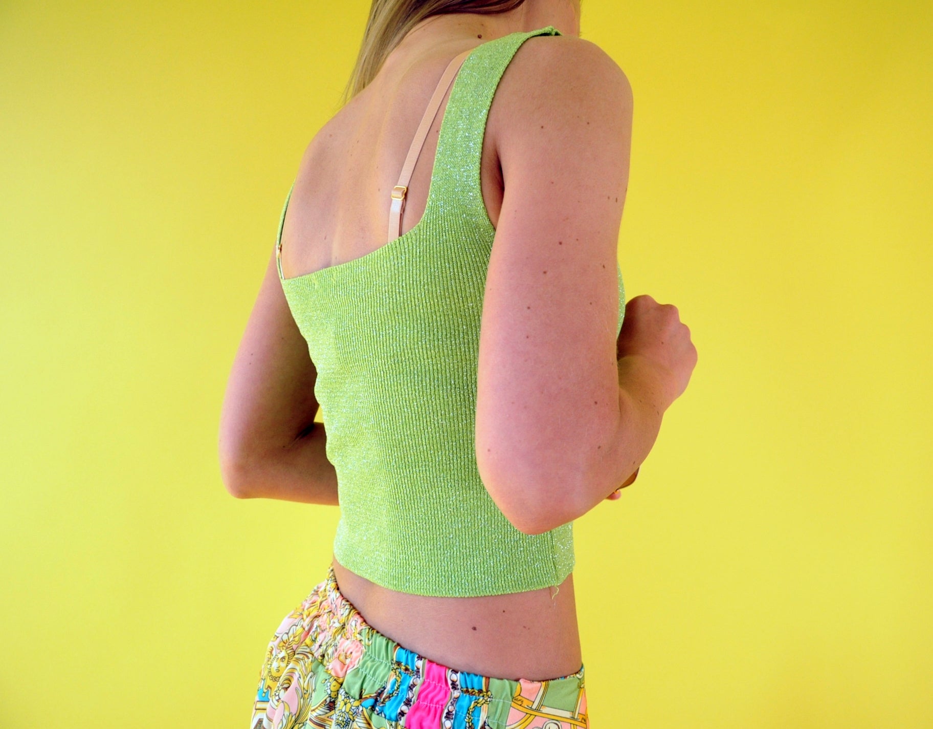 Light green metallic knit crop top