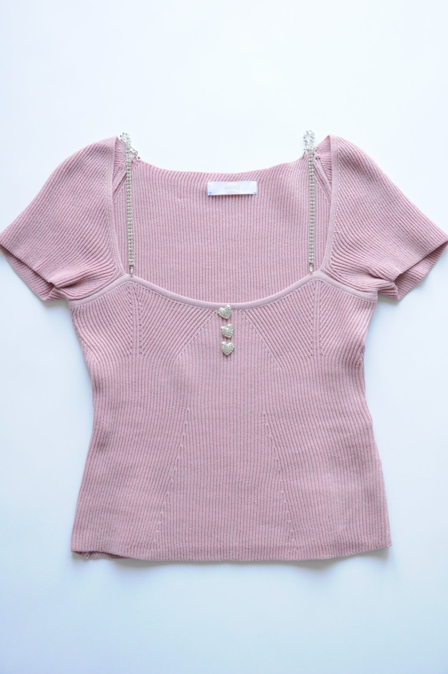 Pink corset shape detail crop top with gem chain stripes