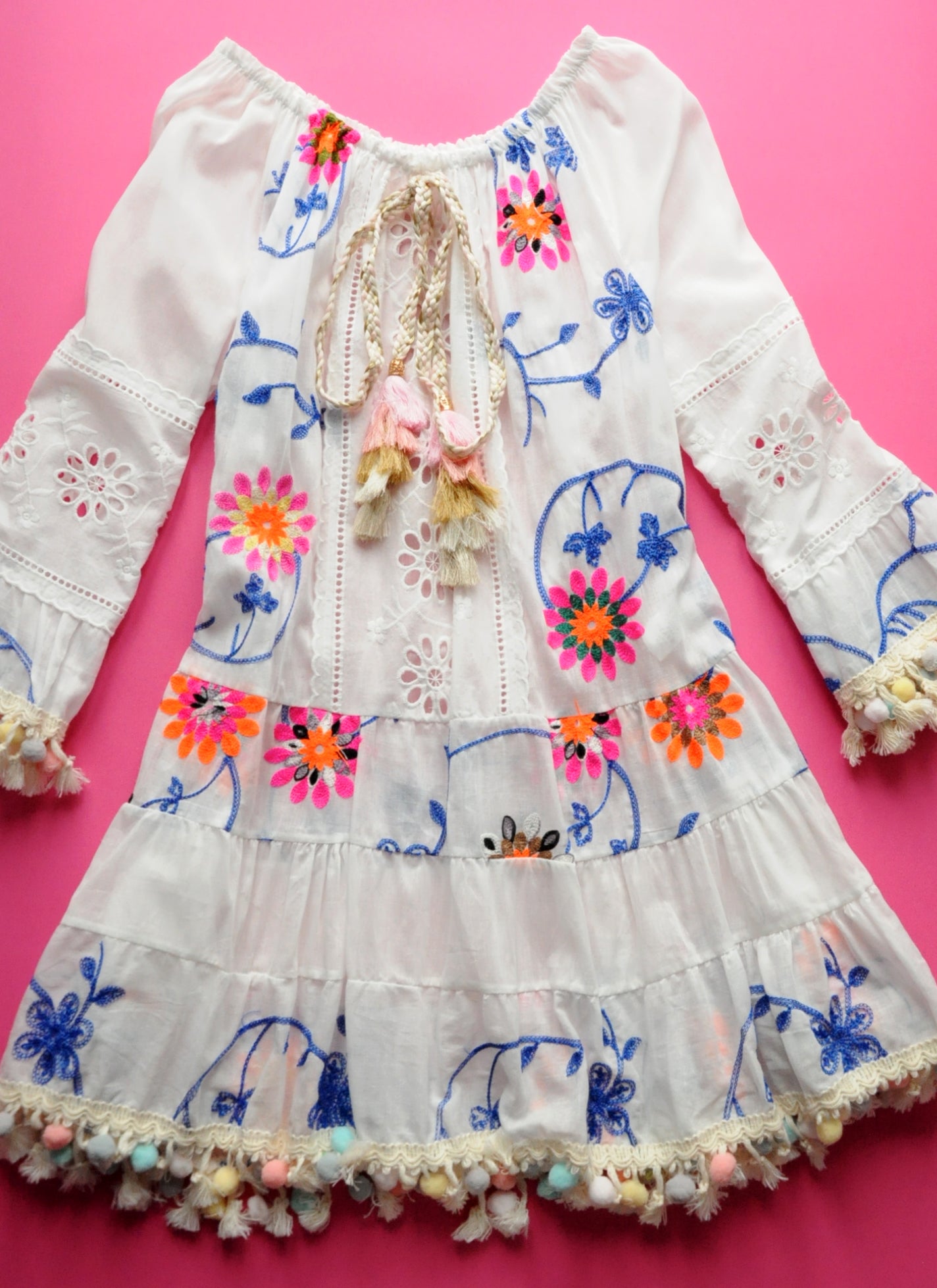 White embroidered linen dress