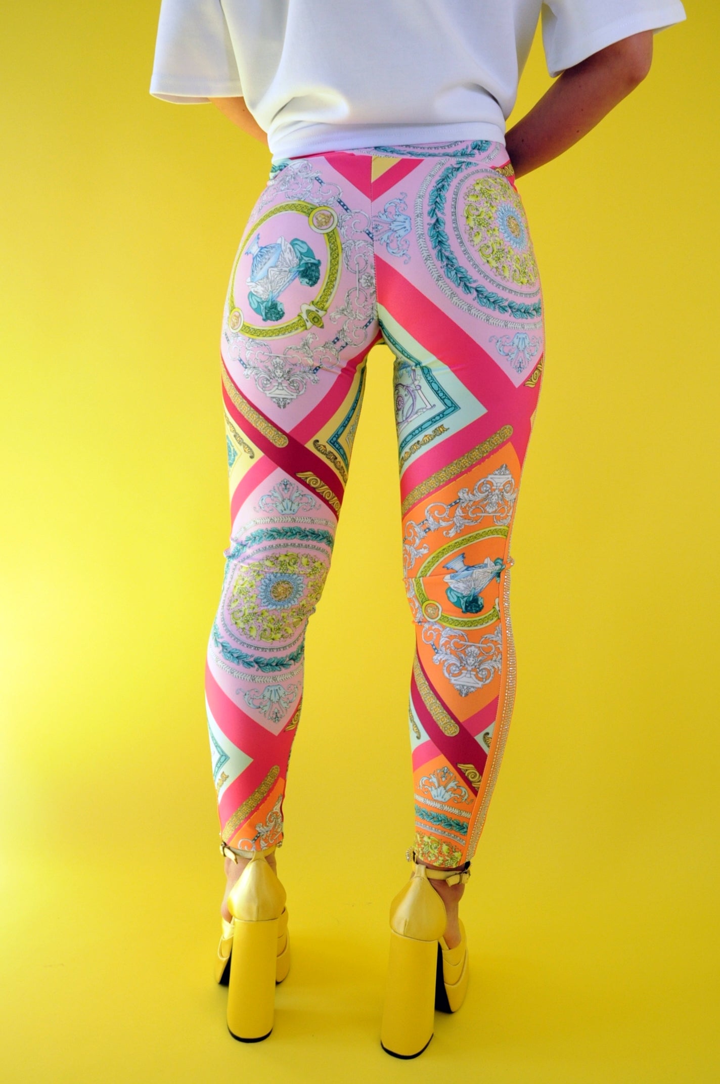 Crystal-embellished Barocco Goddess printed leggings