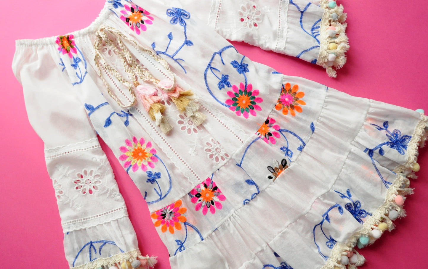 White embroidered linen dress