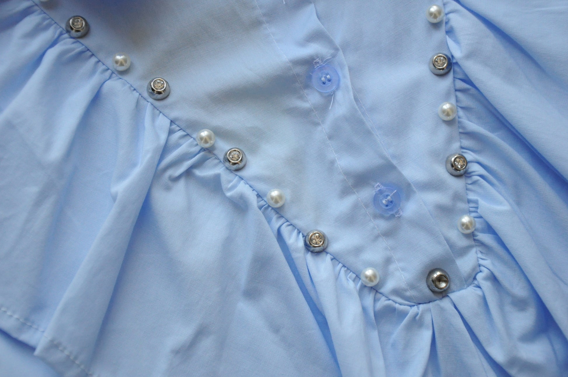 Crystal embellished Baby blue ruffle oversize shirt