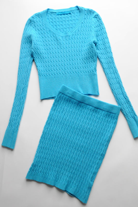 Blue Cable-knit fitted jumper co-ord