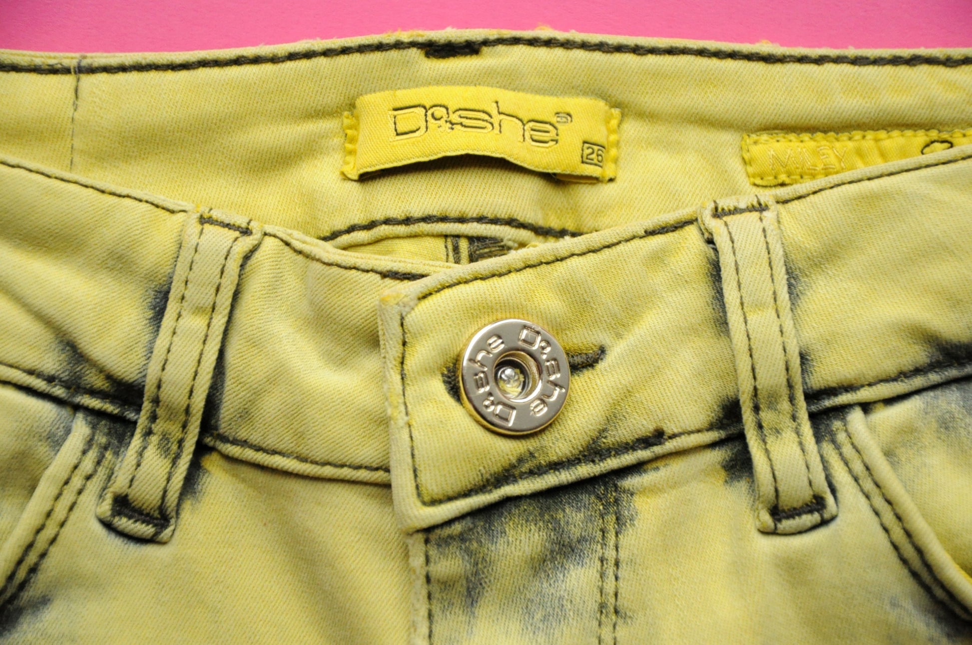 Crystal-embellished yellow mid-rise skinny jeans