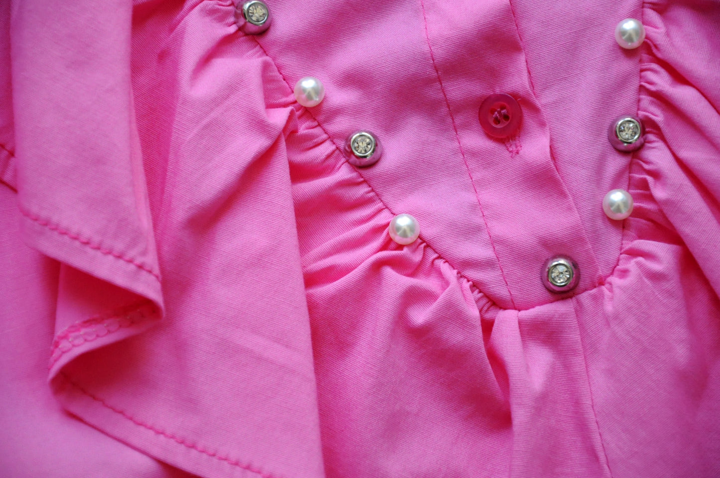 Crystal embellished pink ruffle oversize shirt