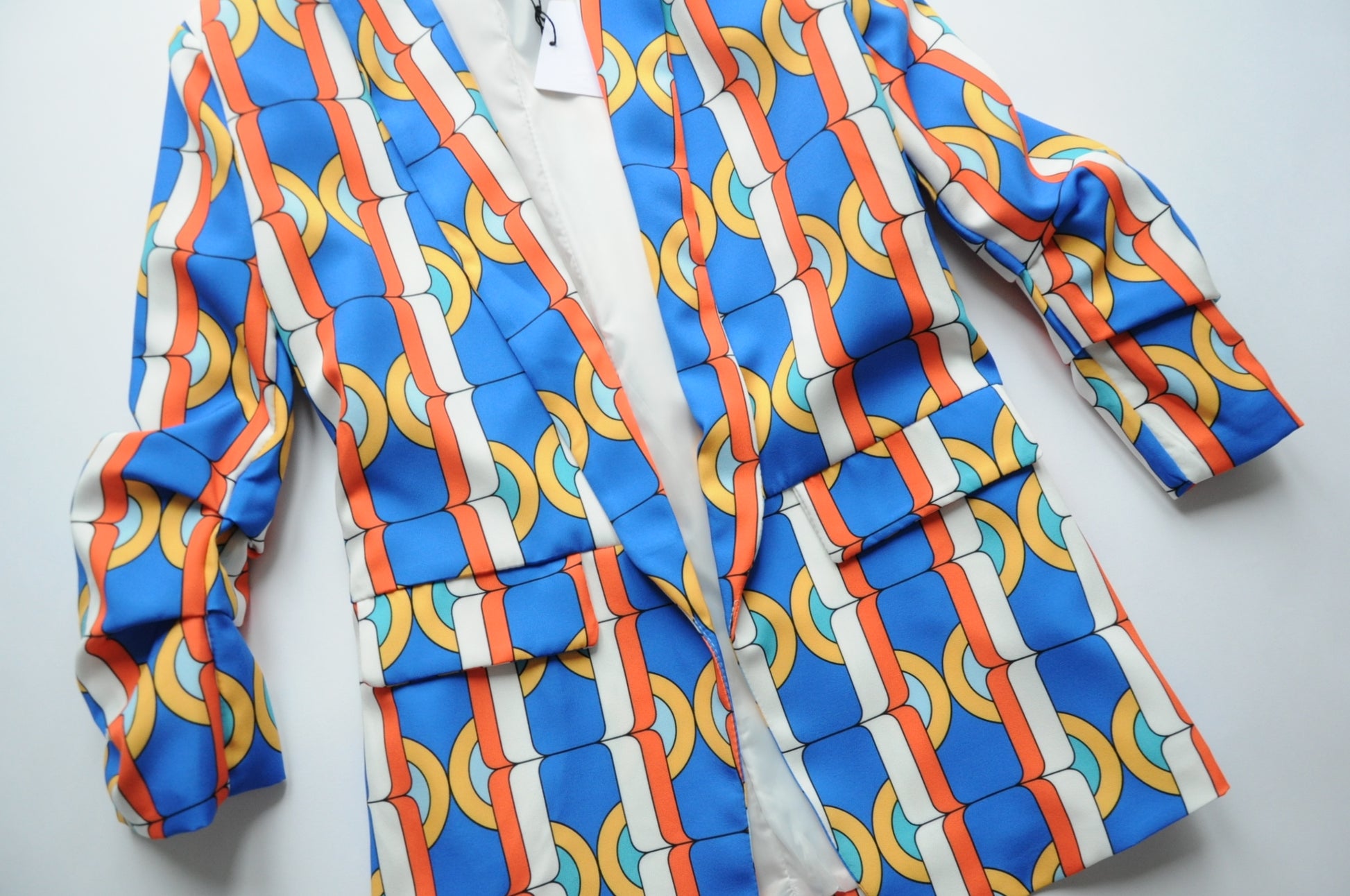 Vibrant 70's vibes printed oversized blazer blue