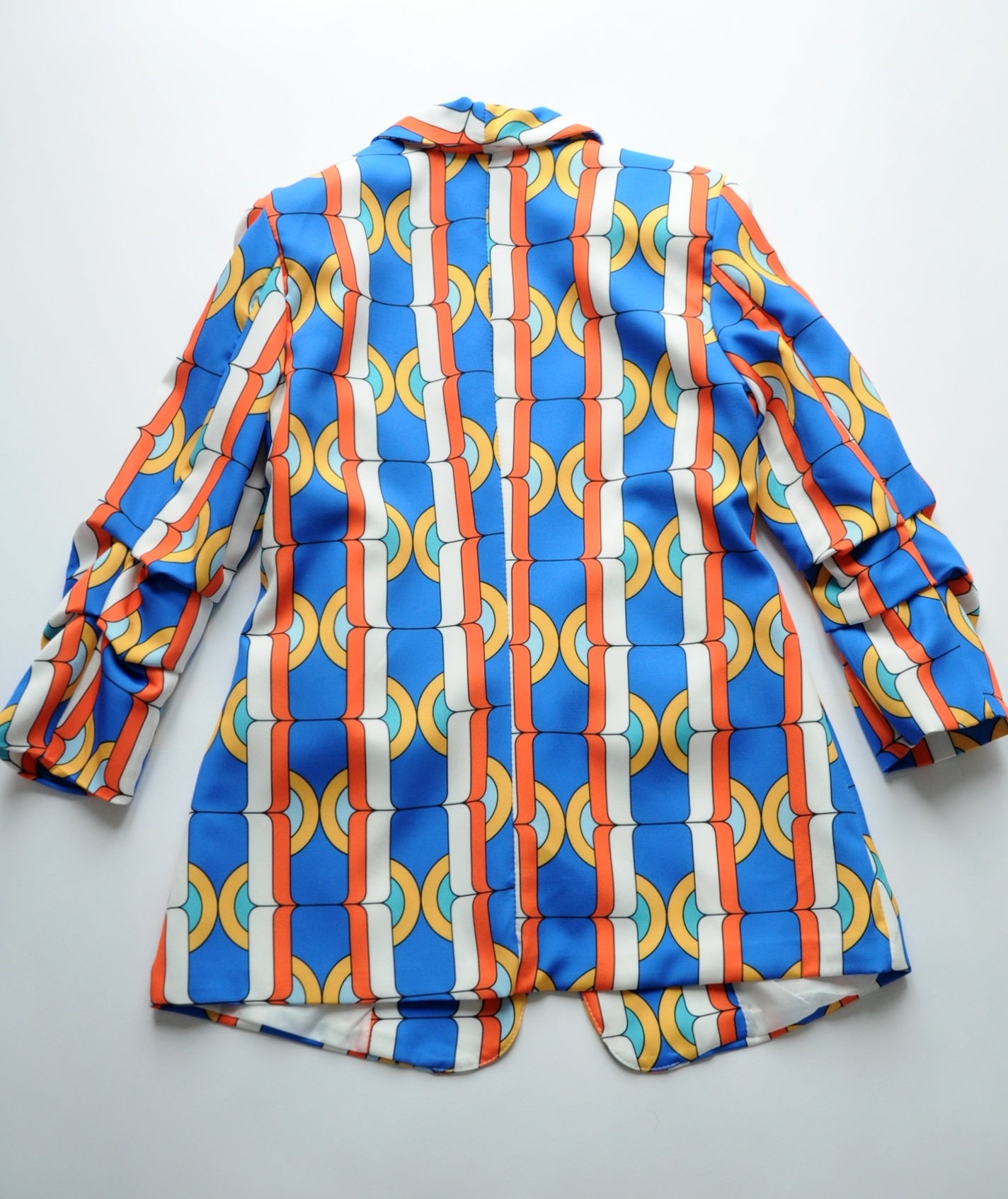 Vibrant 70's vibes printed oversized blazer blue