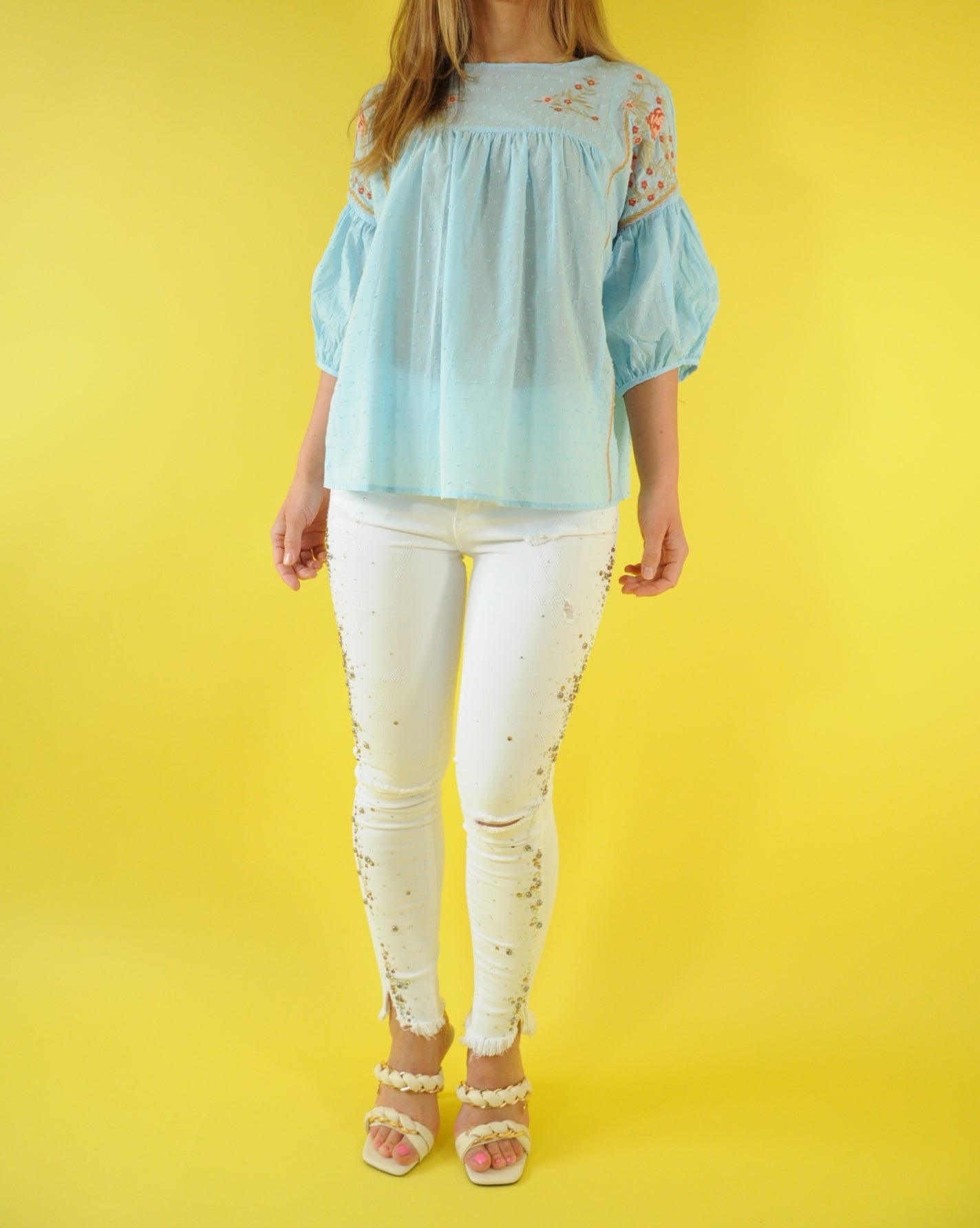 Baby blue embroidered blouse