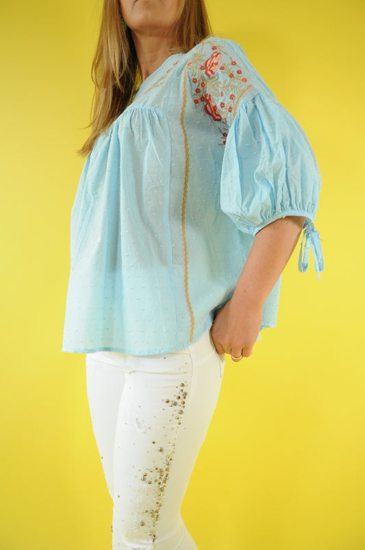 Baby blue embroidered blouse