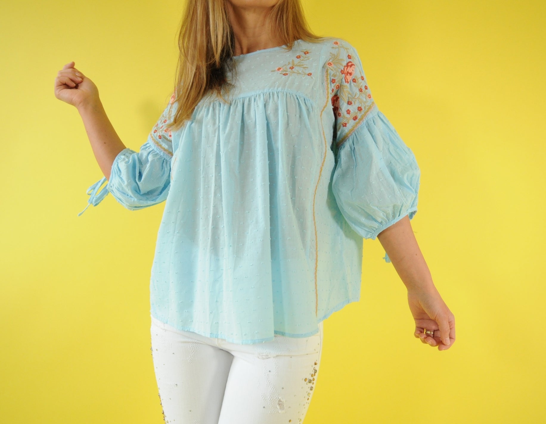 Baby blue embroidered blouse