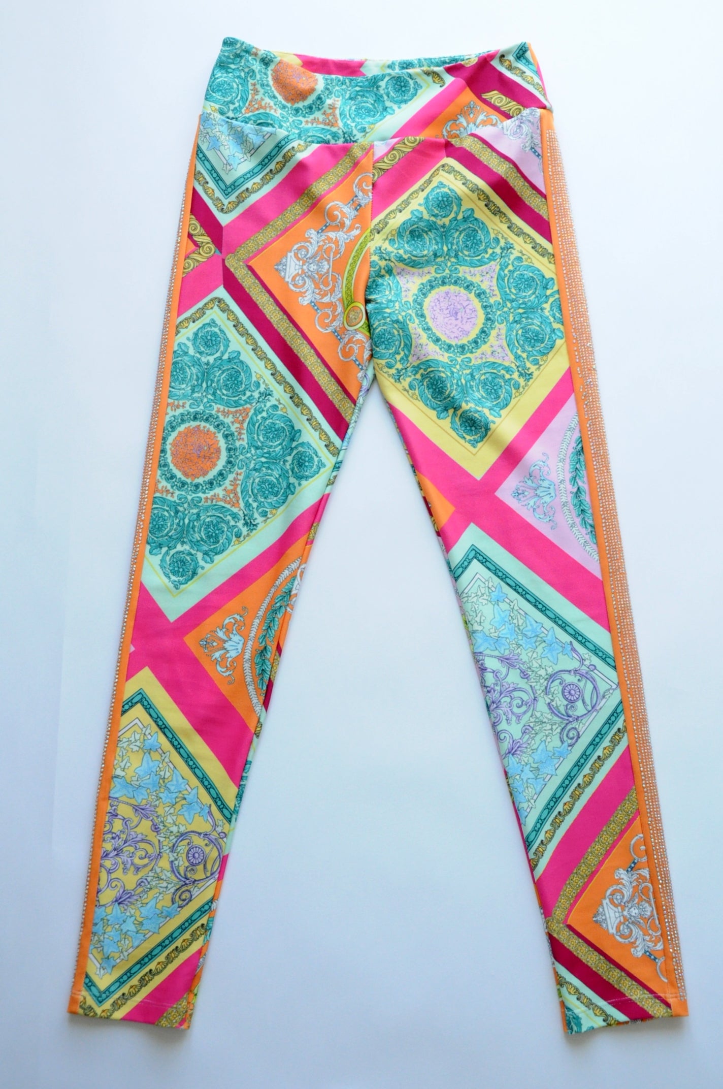 Crystal-embellished Barocco Goddess printed leggings