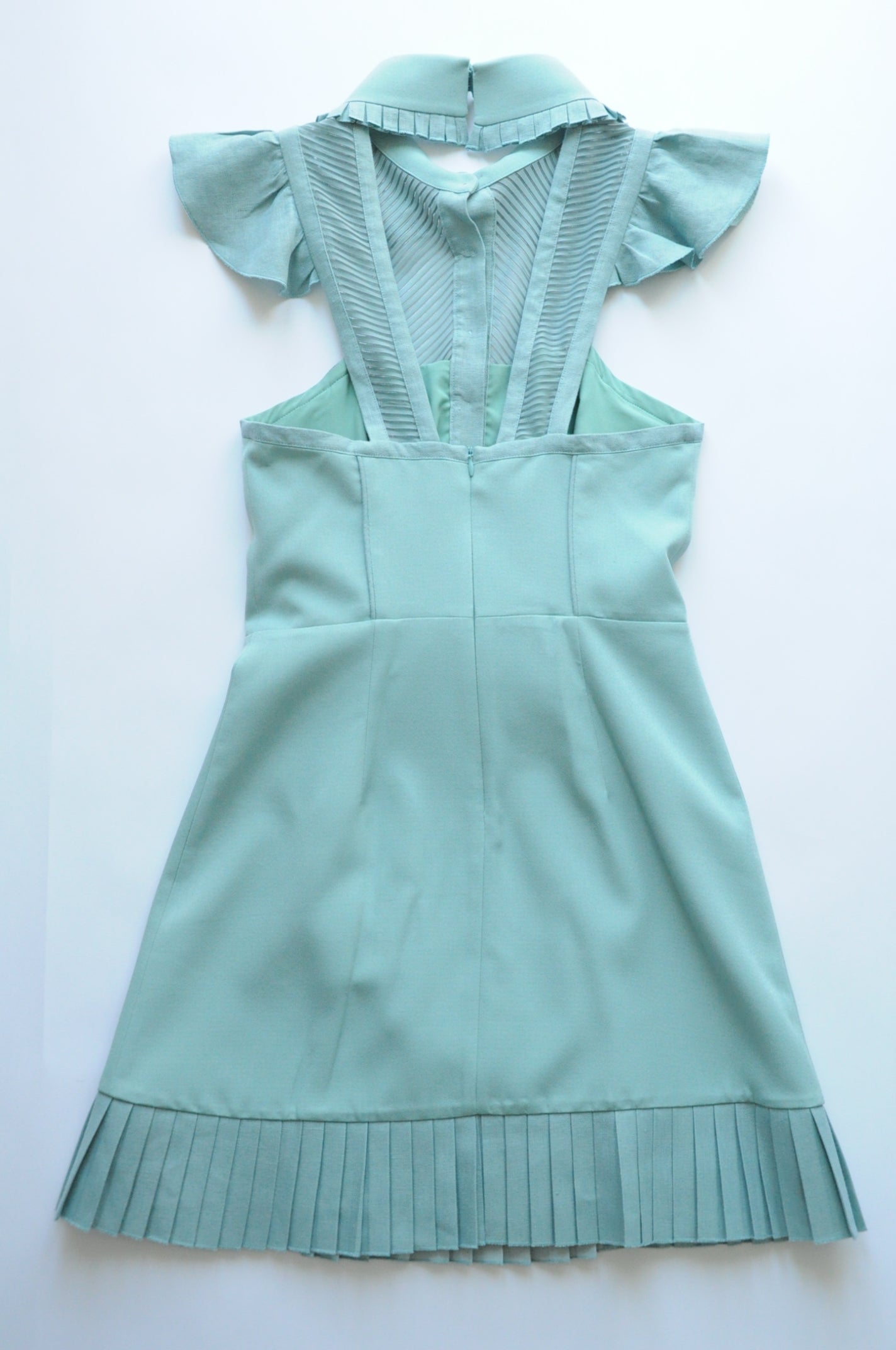 Pale teal belted pleated shirt dress