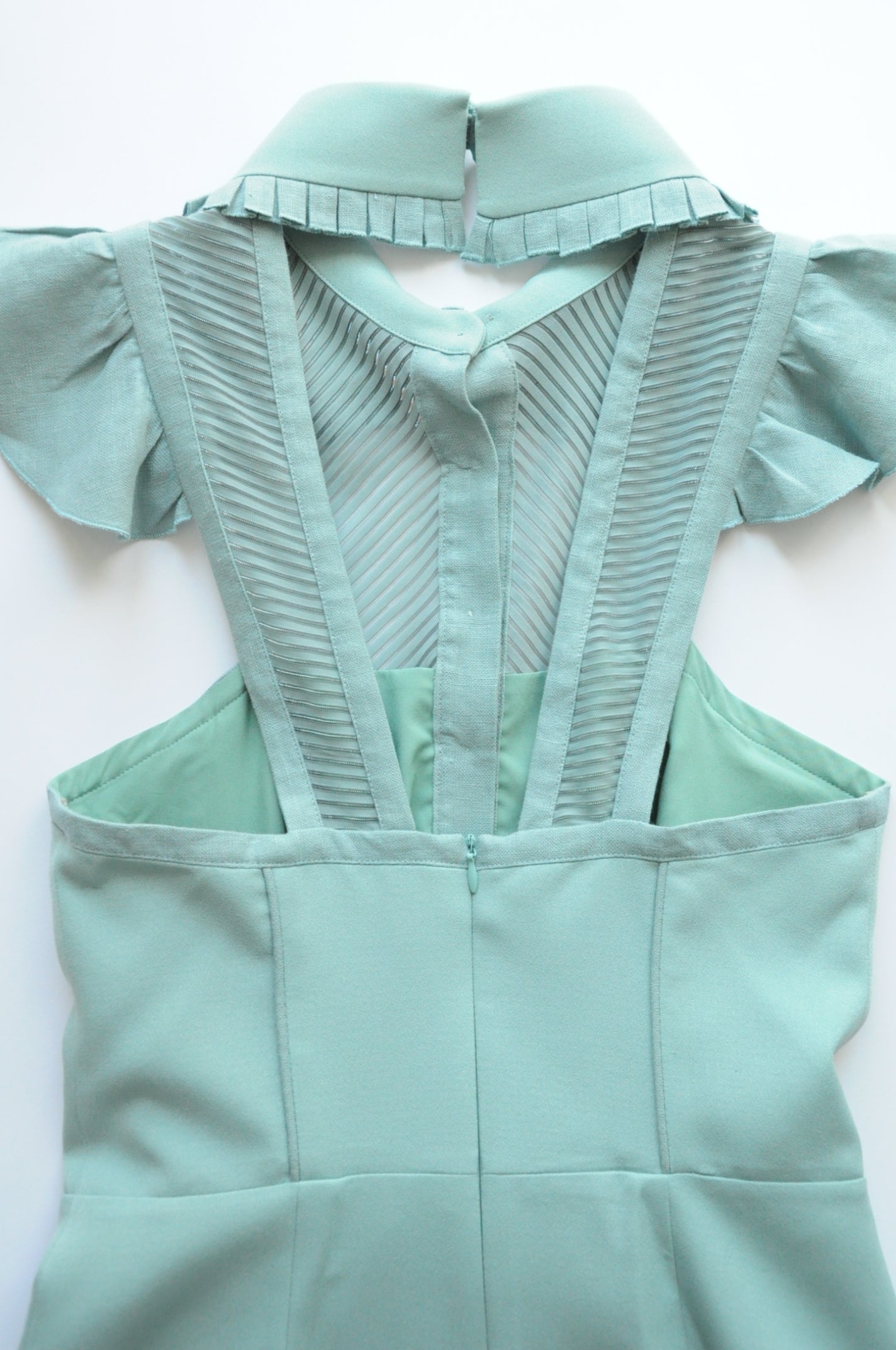 Pale teal belted pleated shirt dress