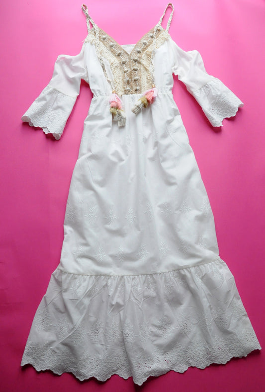 White embroidered linen dress