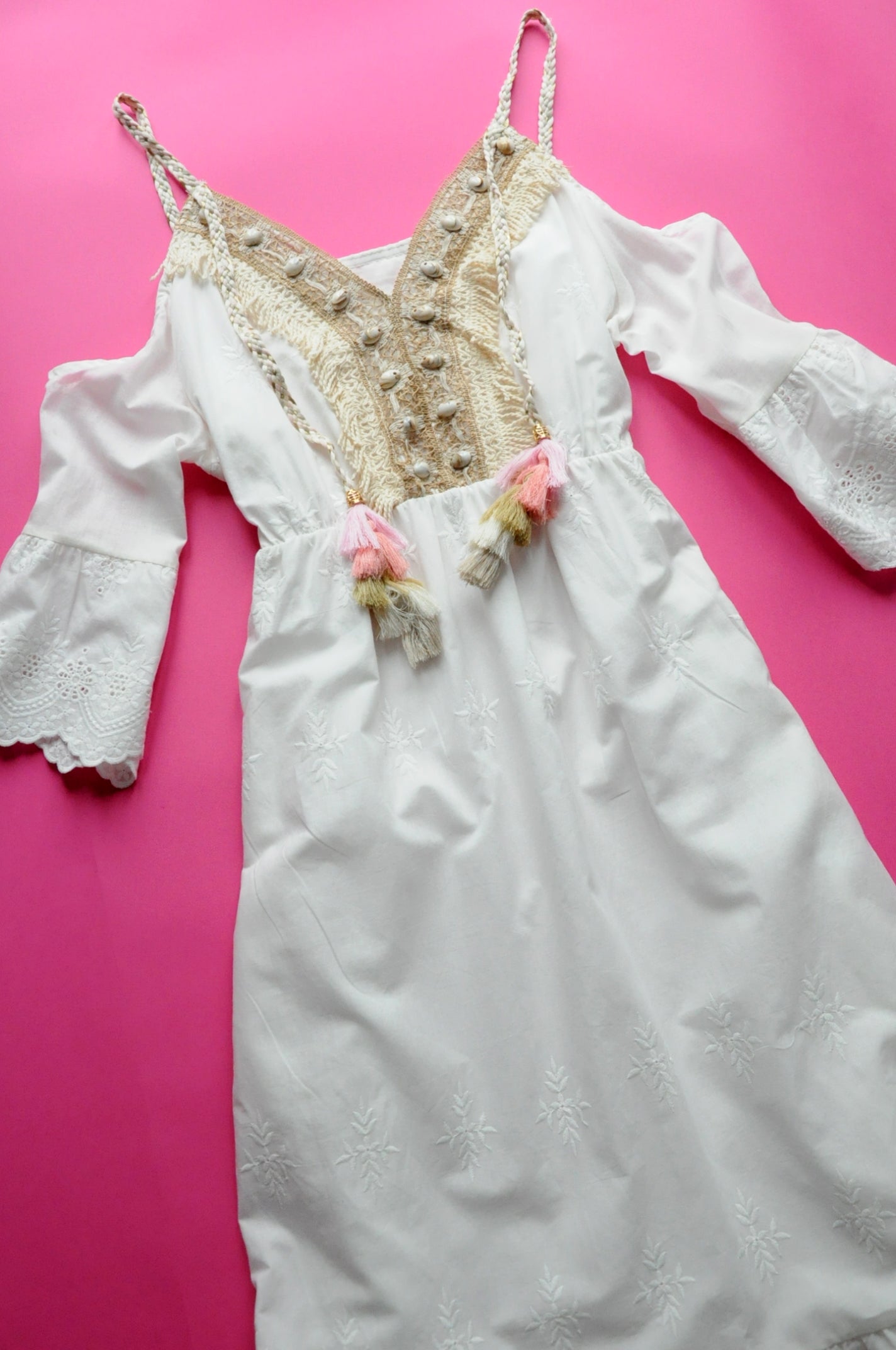 White embroidered linen dress