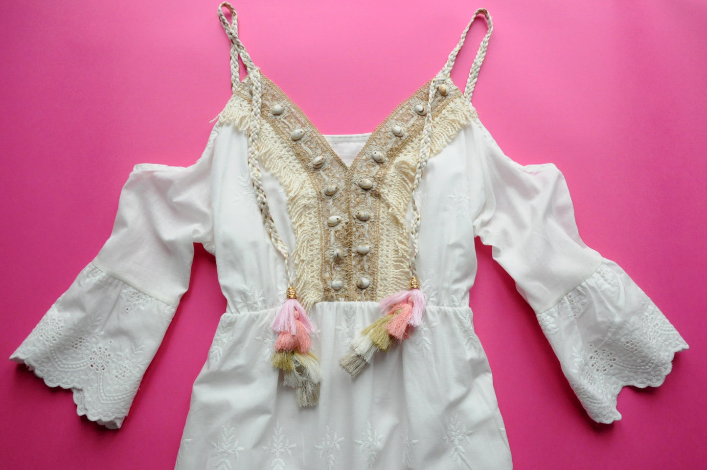 White embroidered linen dress