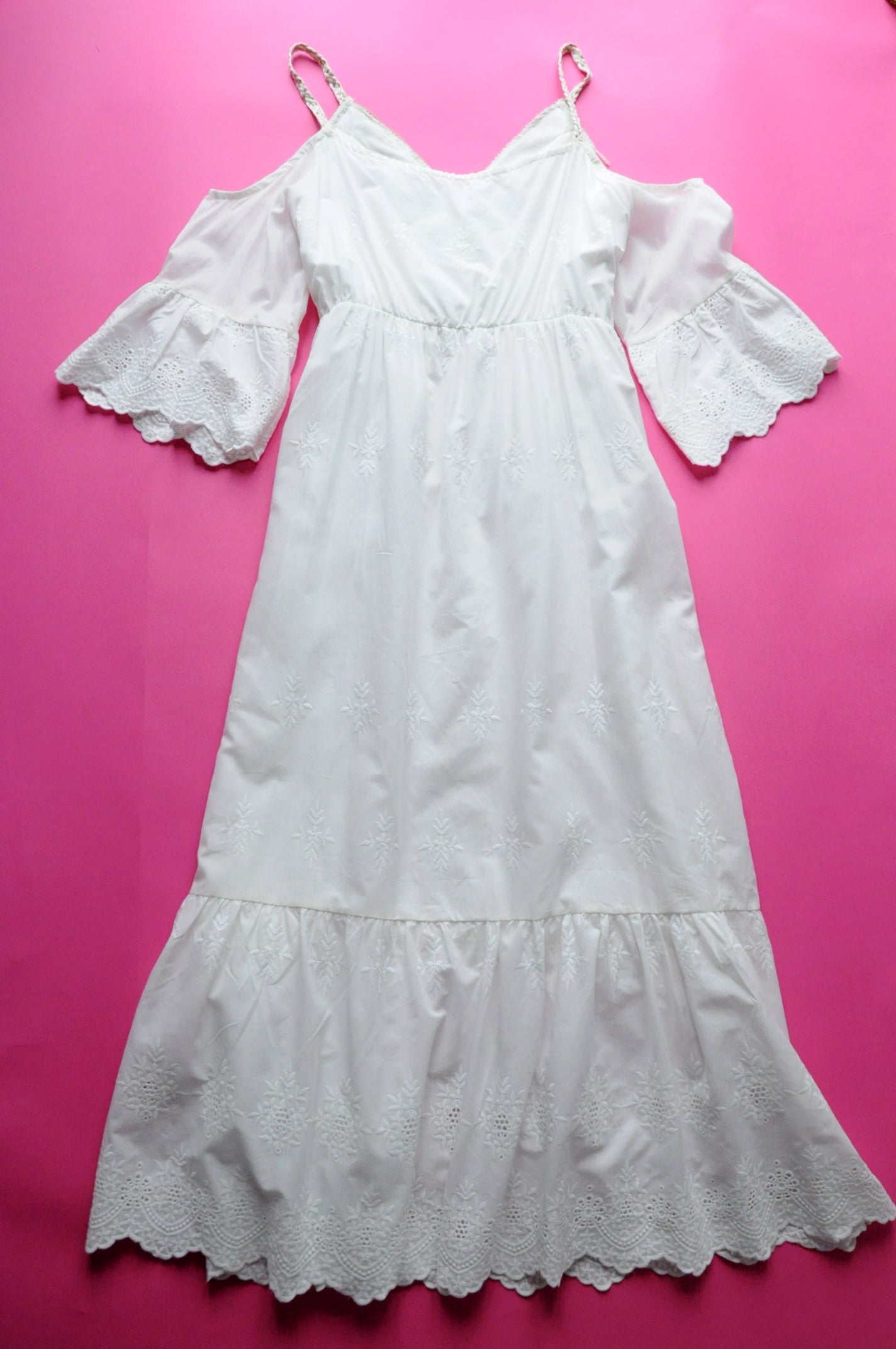 White embroidered linen dress