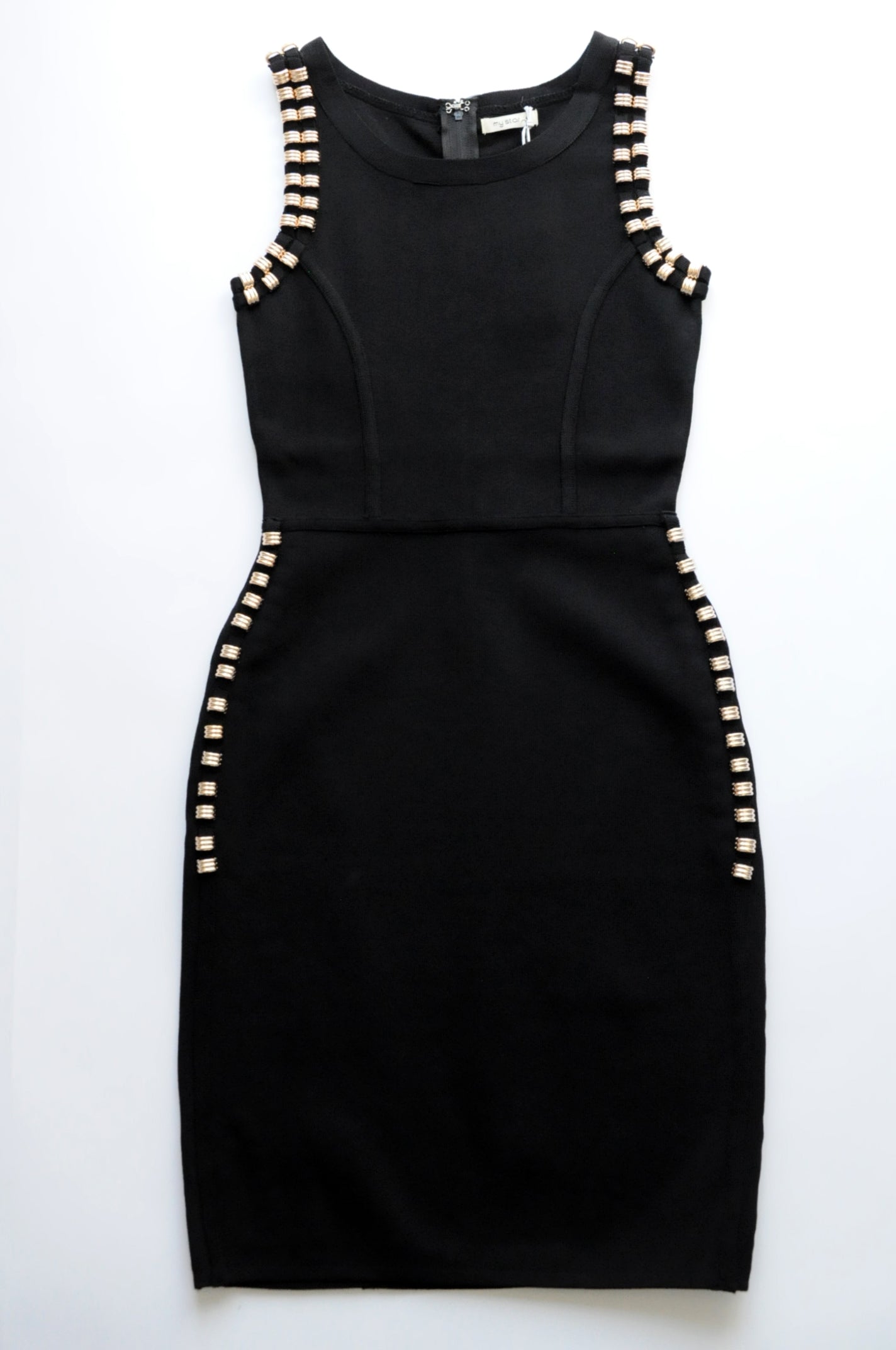 Gold ring-embellished bodycon dress