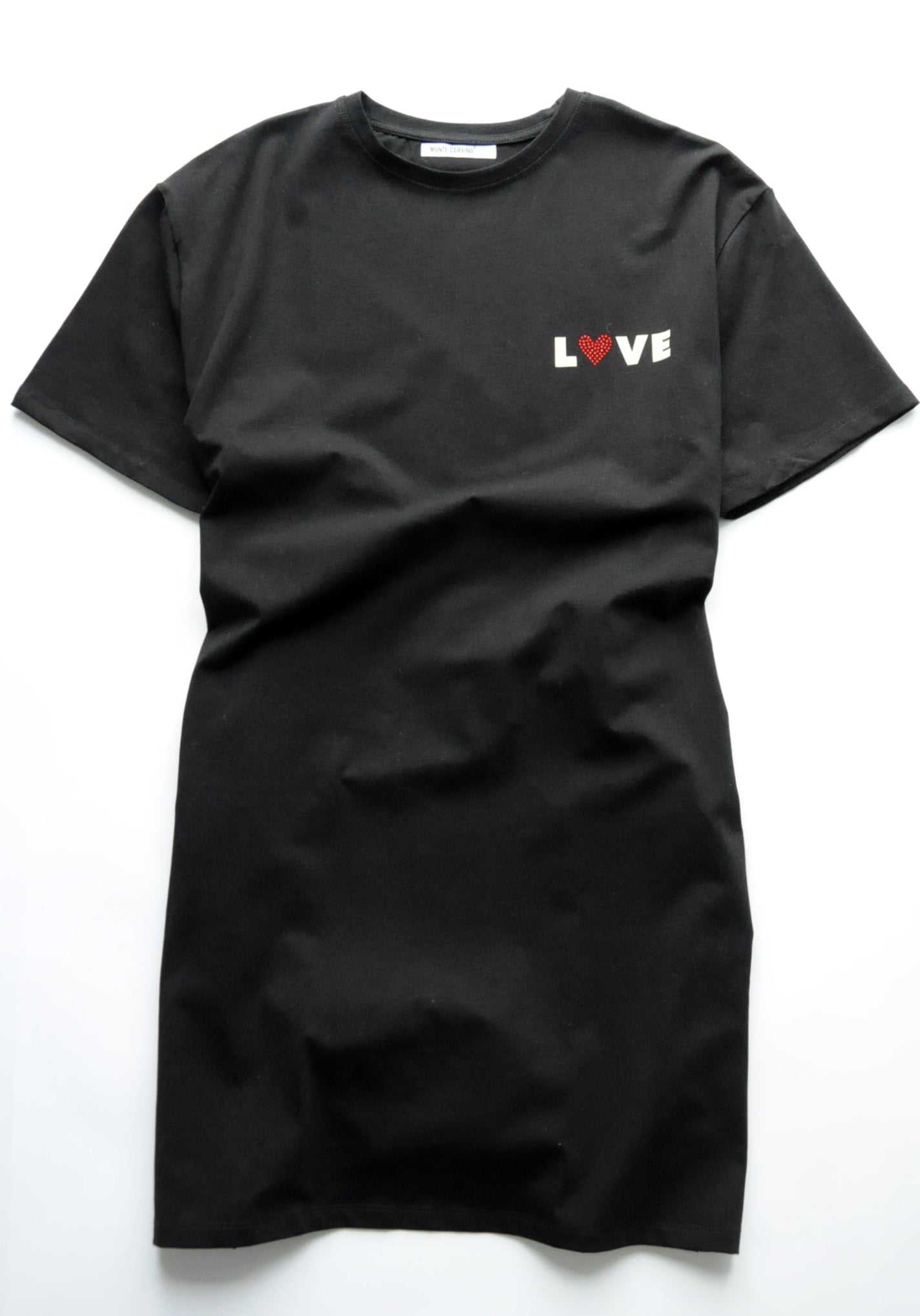 Crystal-embellished heart black T-shirt dress