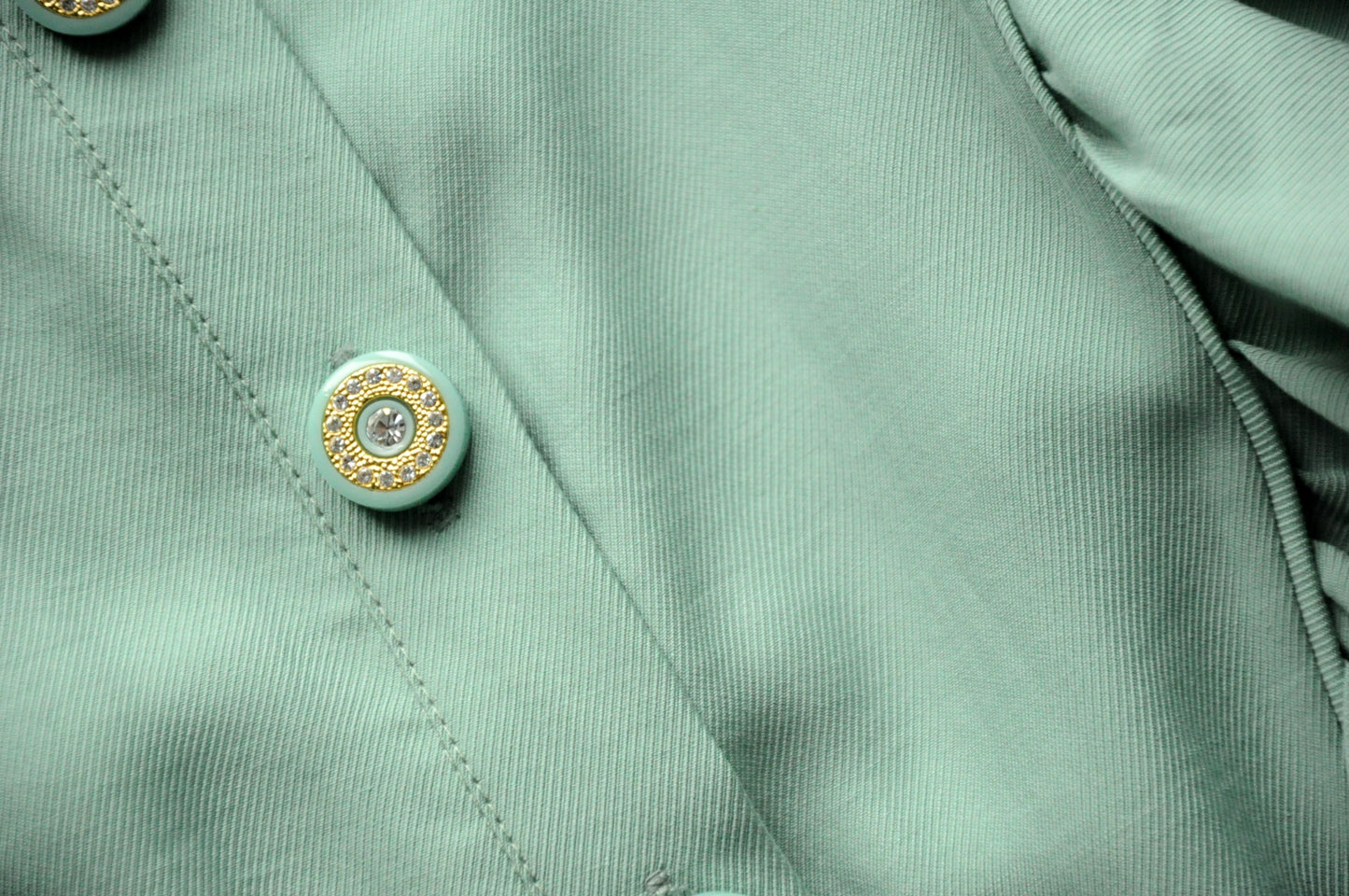 Pale teal button-embellished pleated shirt dress