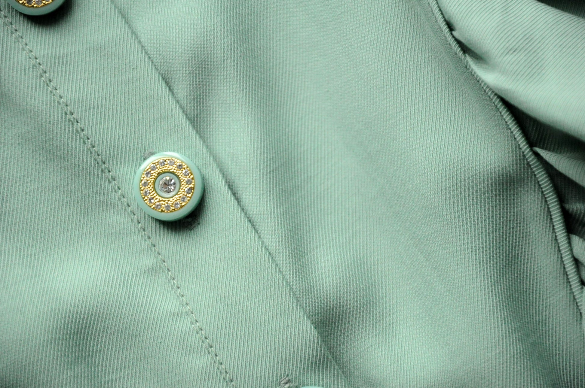 Pale teal button-embellished pleated shirt dress