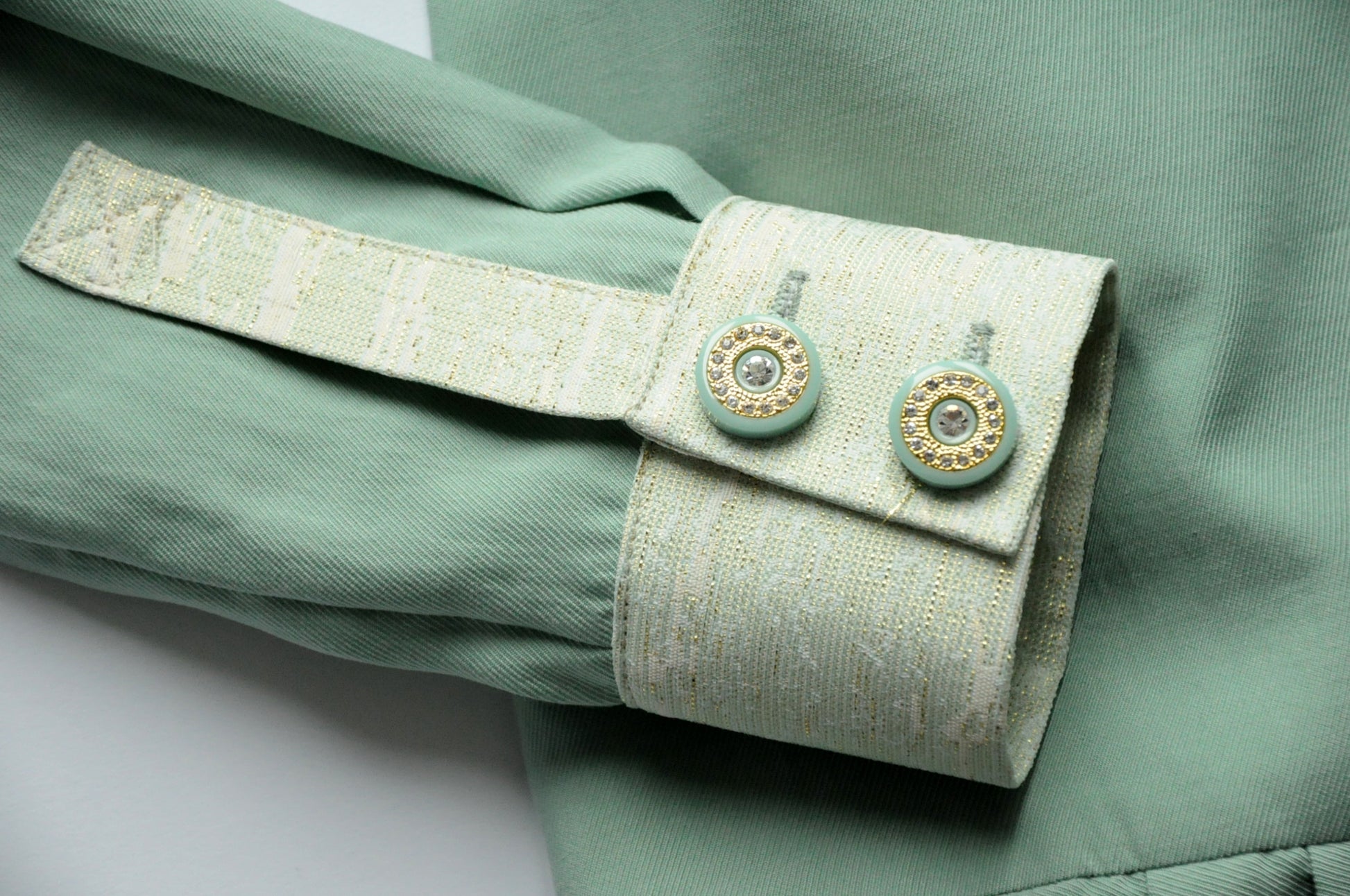 Pale teal button-embellished pleated shirt dress