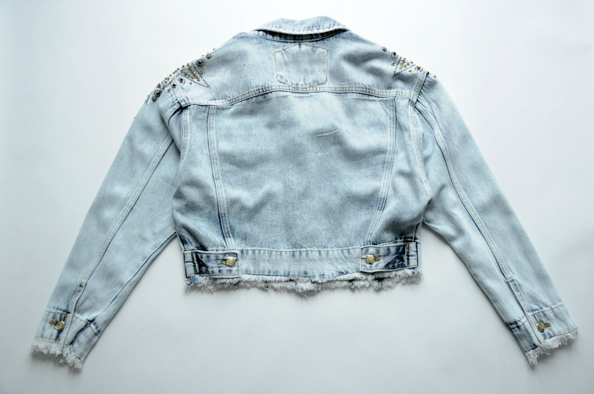 Crystal-embellished cropped denim jacket