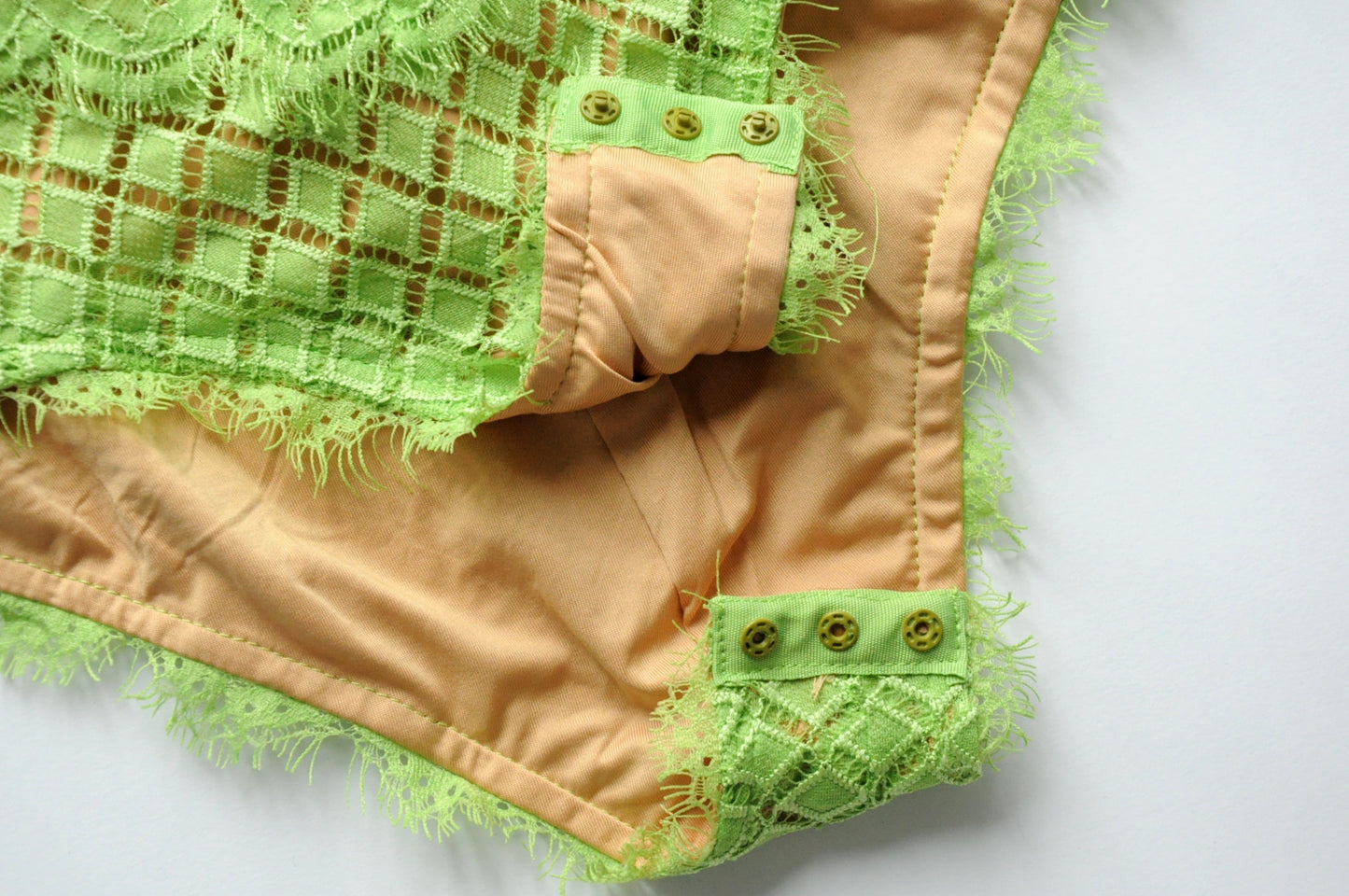 Lime green and tan lace bodysuit