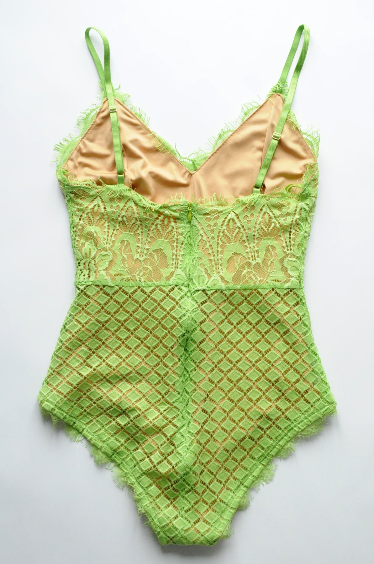 Lime green and tan lace bodysuit