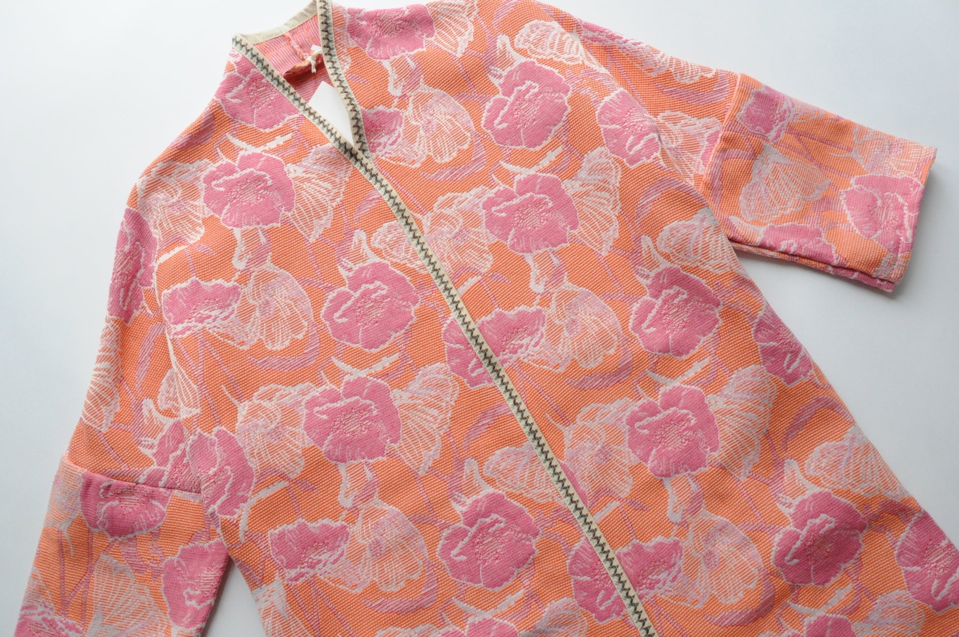 Pink and orange floral jacquard oversized coat