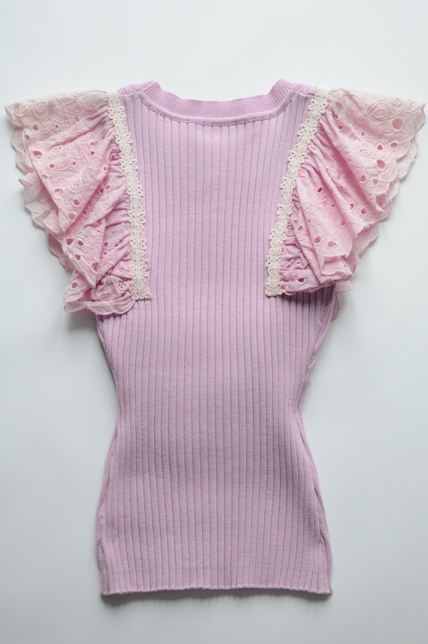 Candy pink ribbed top with front ruffle