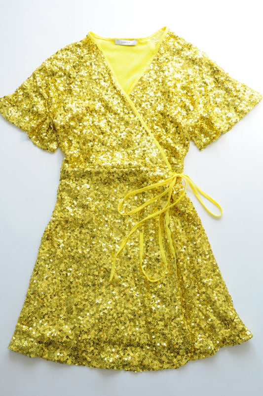 Lemon sequin wrap dress