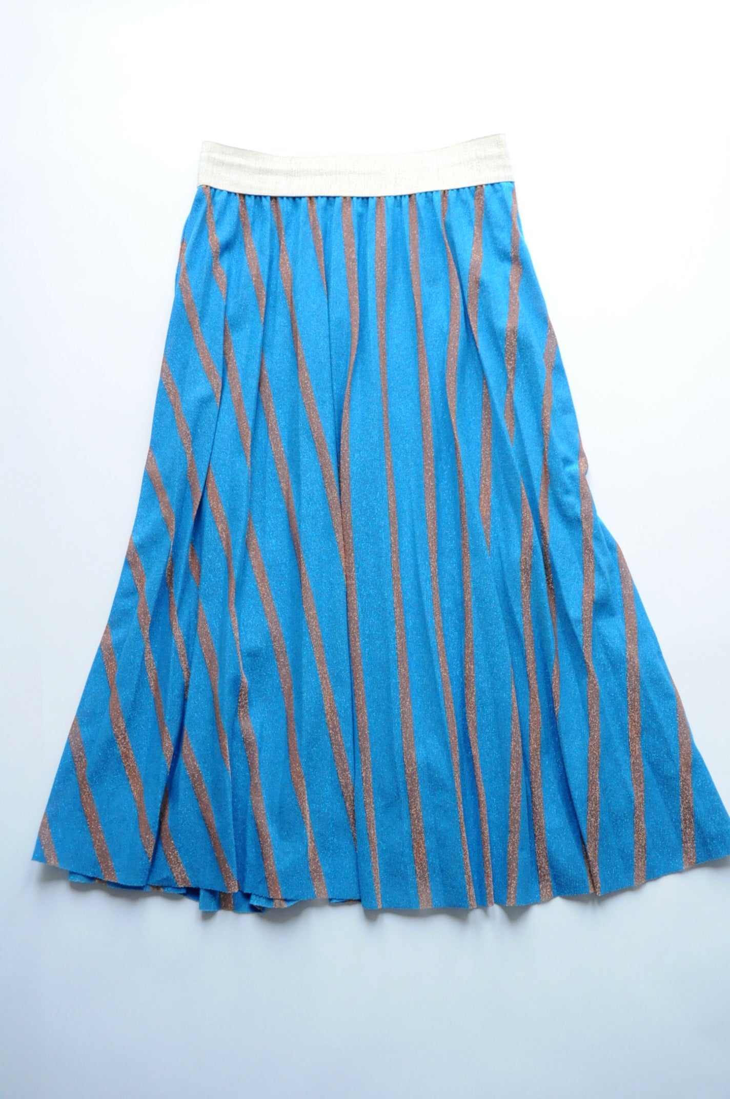 Zigzag blue and brown pleated midi skirt