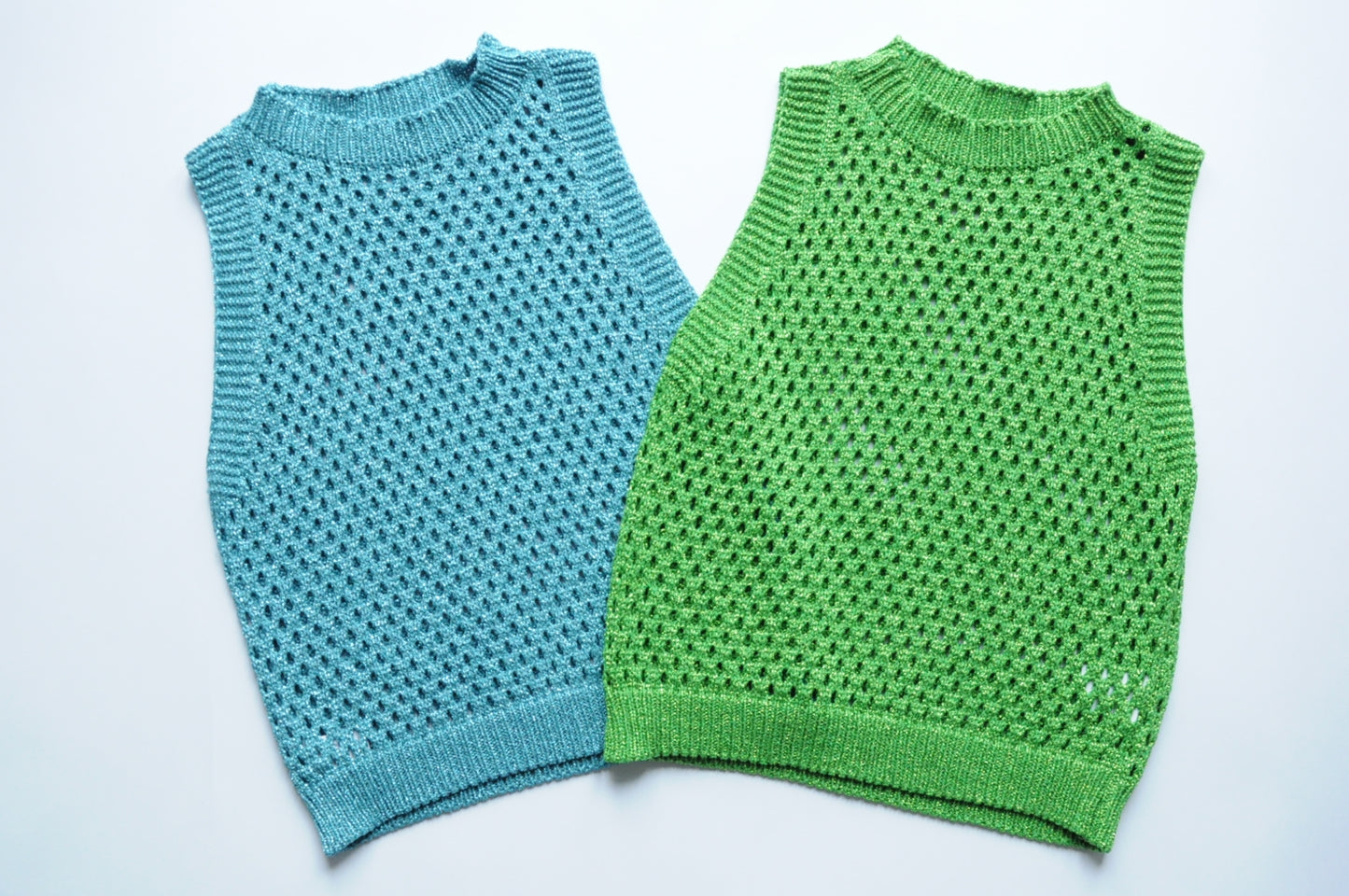 Teal blue knitted crochet vest top